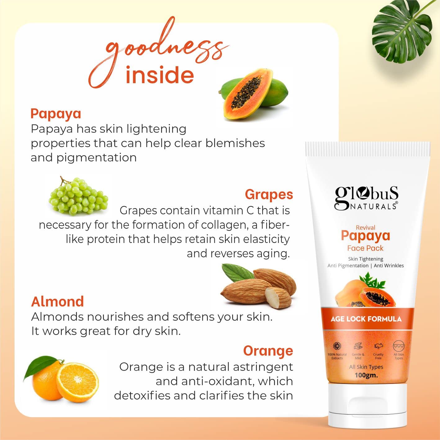 Globus Naturals Tan Removal Combo - Papaya Face Wash & Face Pack (100gm Each) for Brightening & Exfoliation | Perfect for Daily Skincare & Sun Damage Repair