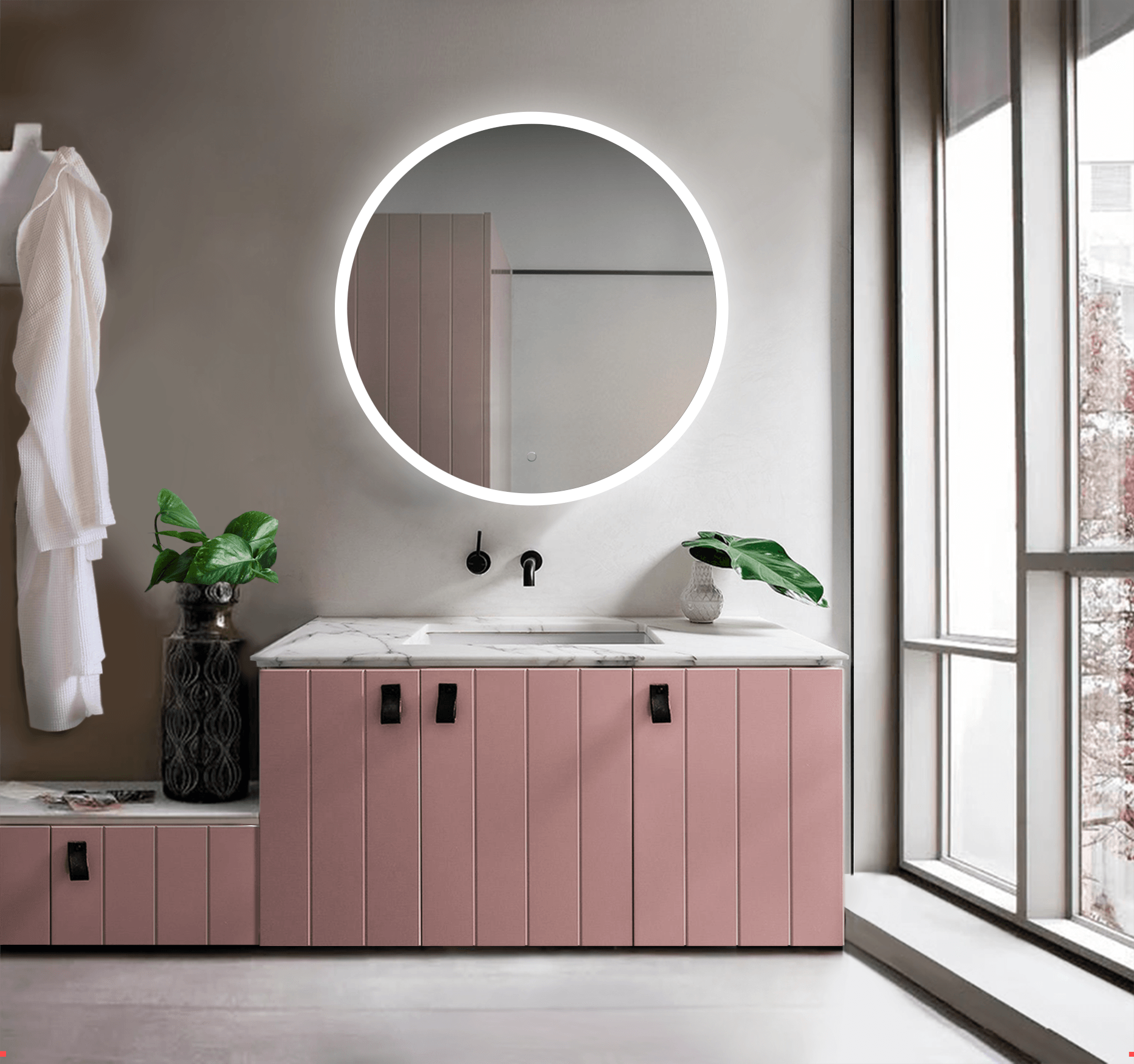 Krugg SOL 42 Inch LED Bathroom Mirror with Dimmable Lights - Perfect for Vanity, Makeup, and Modern Home Decor