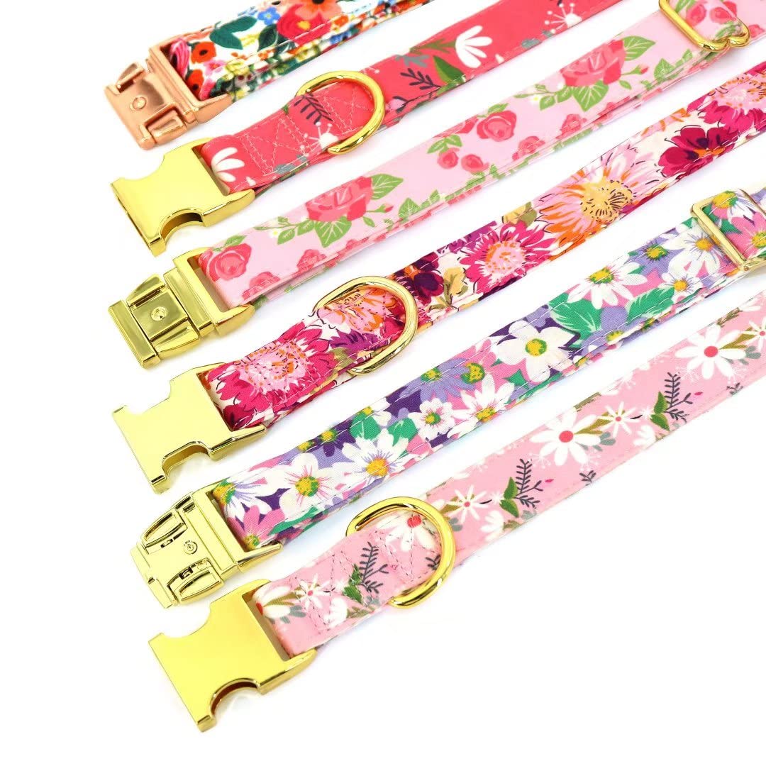 Beirui Cute Floral Dog Collar for Small Medium Large Dogs - Adjustable Pet Collar with Vibrant Flower Pattern, Durable Nylon Material for Walking, Training & Daily Use (Hot Pink, Size S) - Perfect for Outdoor Adventures, Park Visits & Stylish Pet Fashion