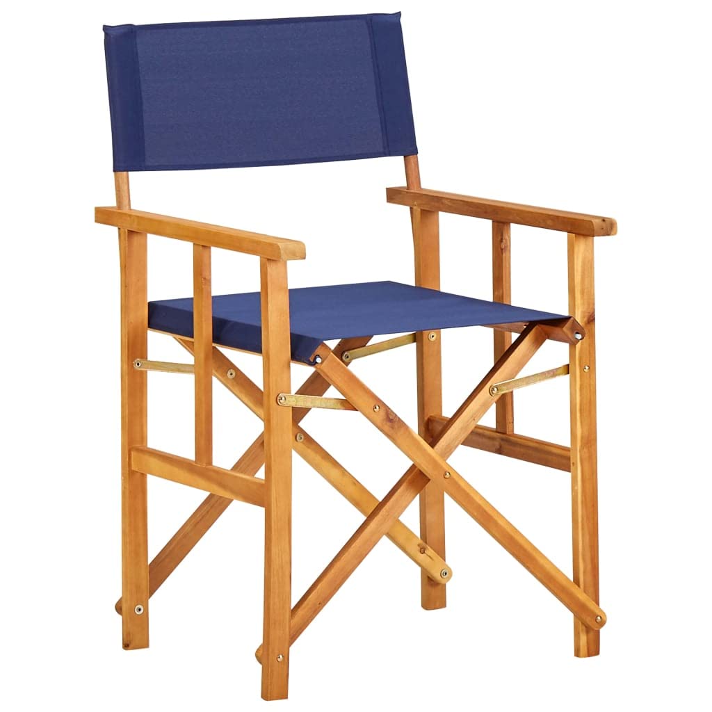 2-Pack Acacia Wood Director's Chairs - Patio, Garden, Lawn, Deck & Poolside Lounge Chairs in Blue - Perfect for Outdoor Relaxation, Backyard BBQs & Balcony Lounging