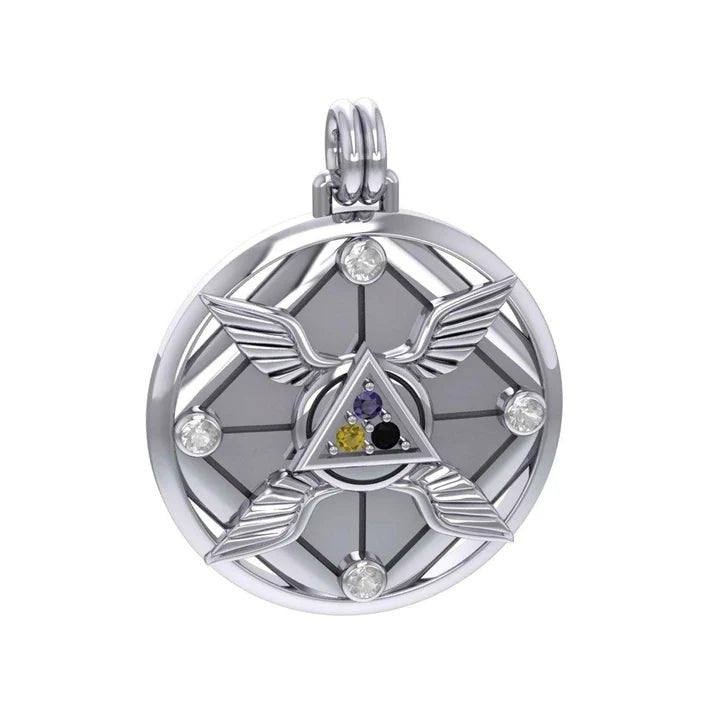Growth and Protection Silver Triangle Wings Pendant with Gemstone - Perfect for Spiritual Healing, Meditation & Gift Giving