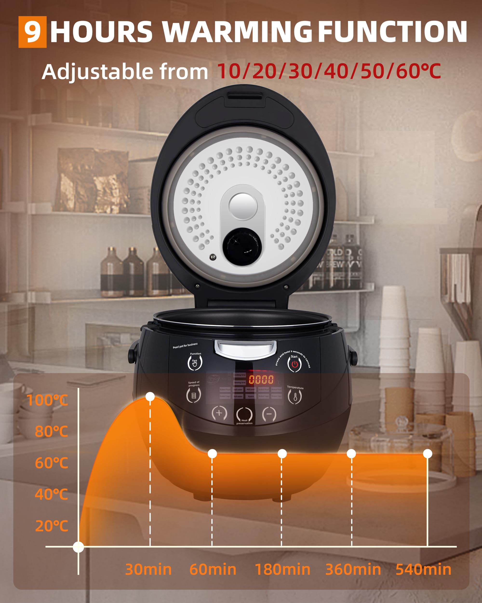 Commercial Boba Cooker Machine - 5.5L Automatic Tapioca Pearl Maker for Bubble Tea, Milk Tea, Dessert Shops, Restaurants & Bars | Perfect for High-Volume Boba Production in Tea Stores, Cafes and Lounge Bars