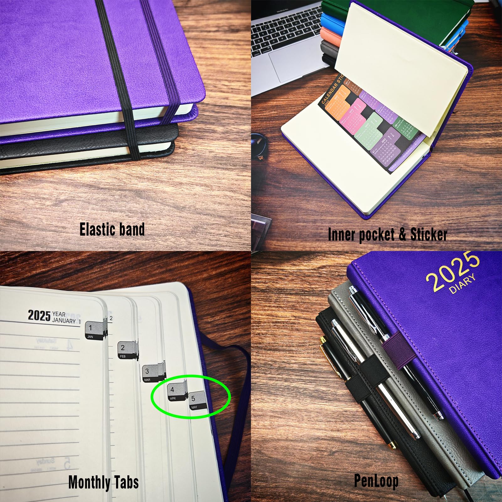 2025 A5 Daily Planner - Day Per Page from January to December 2025, Productivity Organizer with Monthly Tabs, Pen Loop & Inner Pocket, 21×14.5cm Green Diary - Perfect for Work, School & Personal Goal Tracking