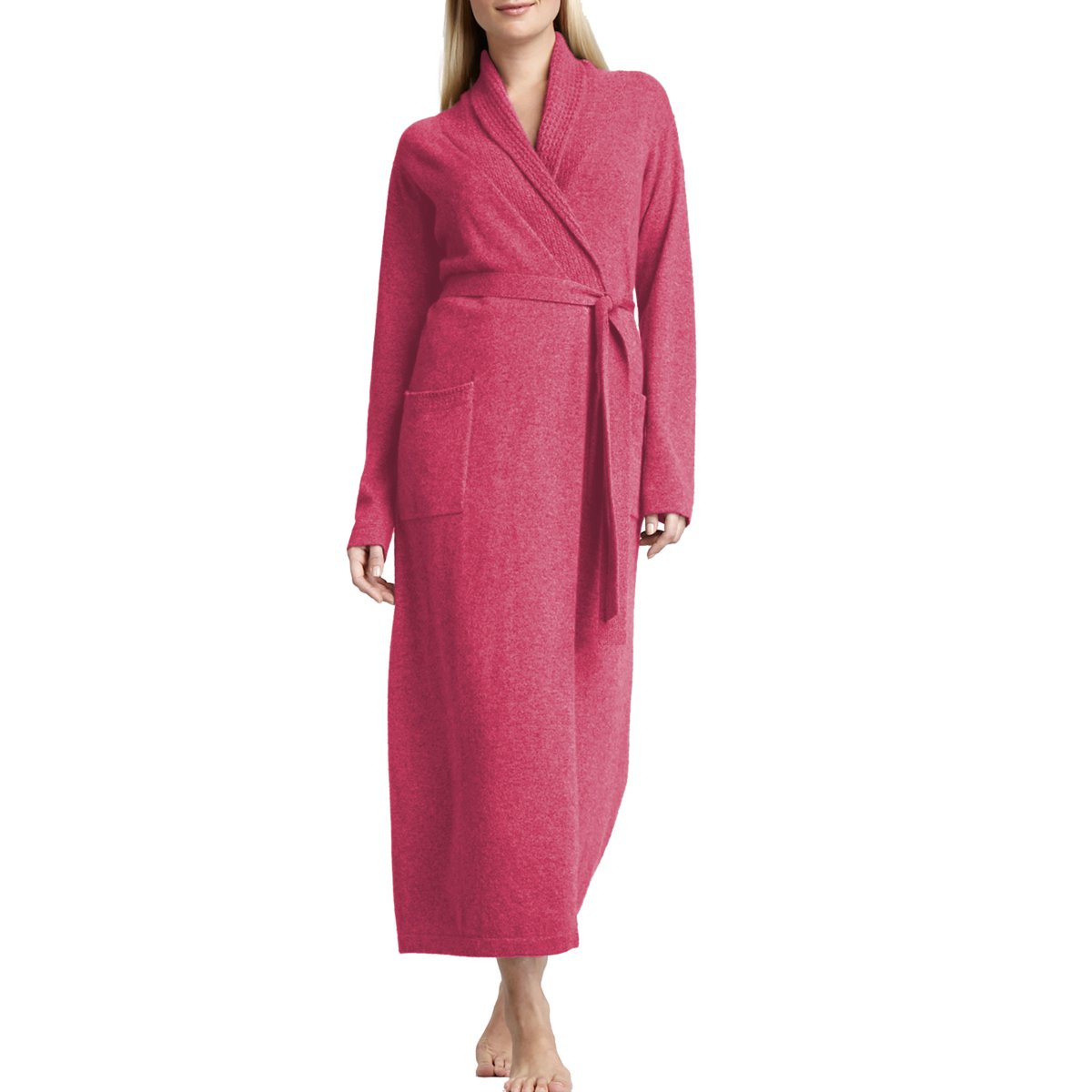 Parisbonbon Women's 100% Cashmere Shawl Collar Bathrobe - Soft Luxury Robe for Spa, Lounge & Travel - Hot Pink Size M
