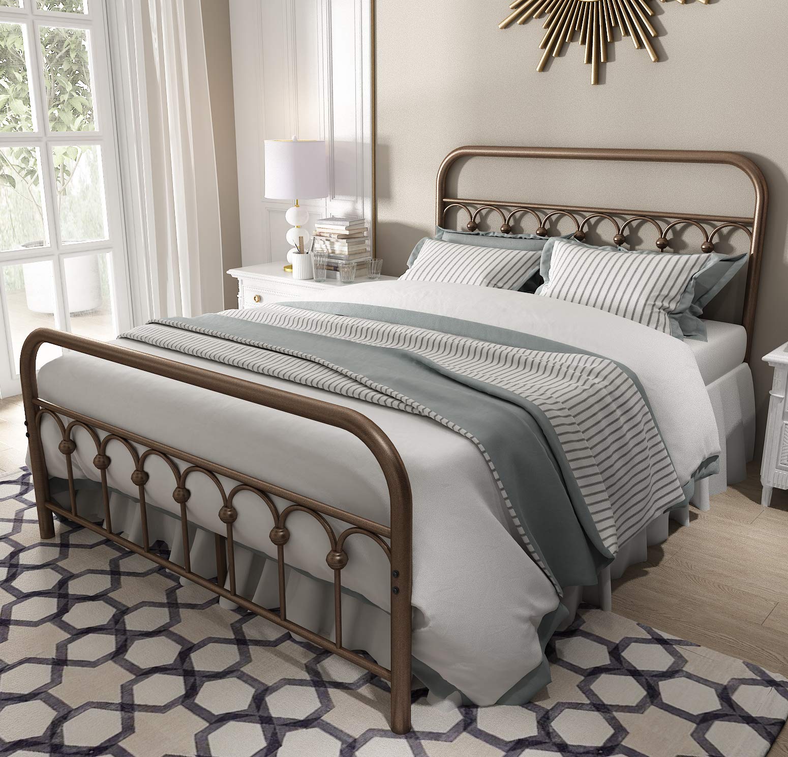 Vintage Full Size Metal Bed Frame with Headboard & Footboard - Heavy Duty Sturdy Design, No Box Spring Needed - Antique Brown Finish - Perfect for Bedroom, Guest Room & Dormitory Decor