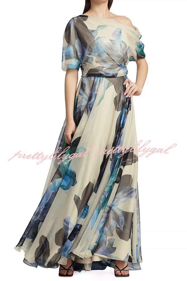 Bohemian One Shoulder Maxi Dress with Unique Print - Flowy Short Sleeve Summer Beach Dress for Women | Perfect for Vacations, Music Festivals & Boho Chic Outfits