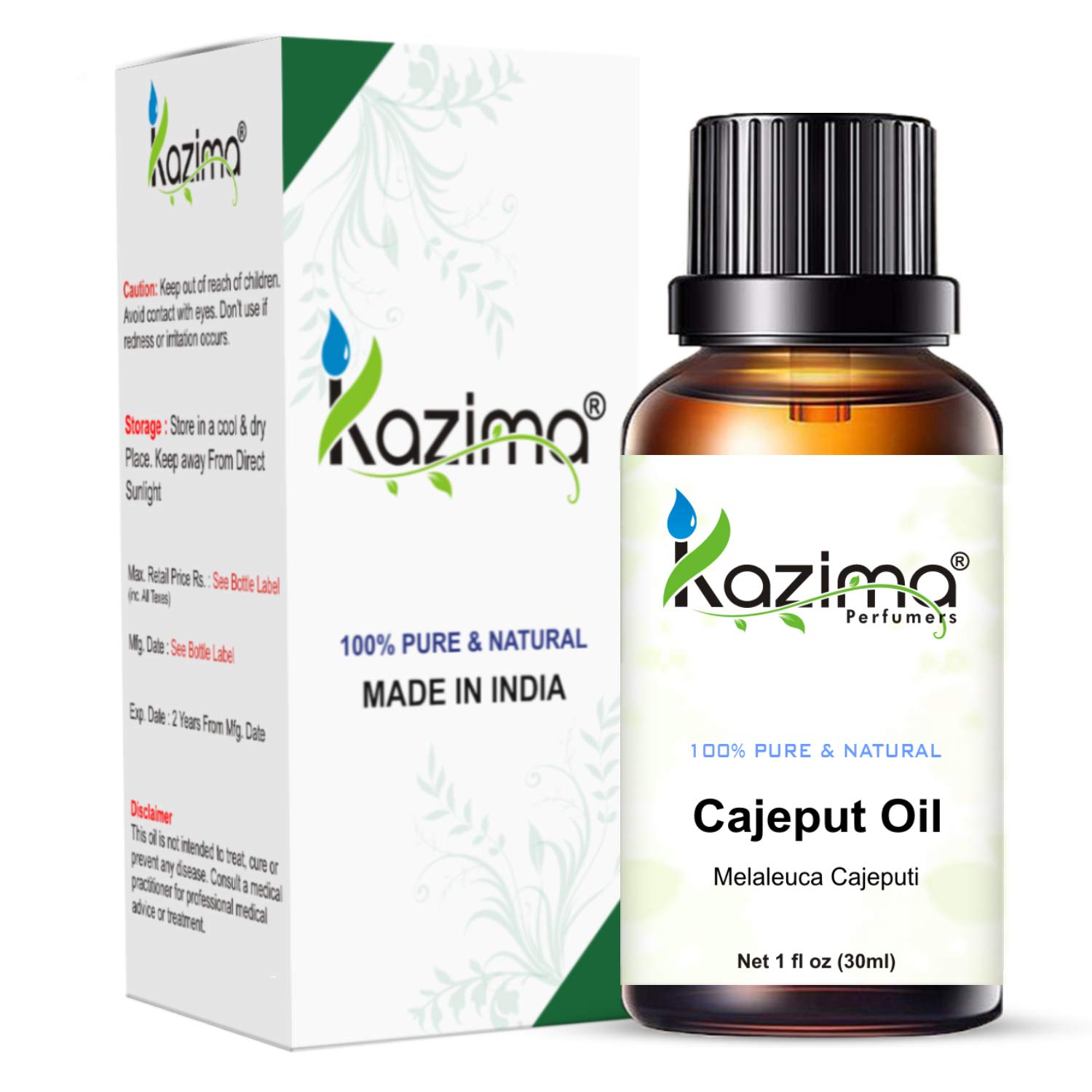 KAZIMA 100% Pure Cajeput Essential Oil - Natural Undiluted Aromatherapy Oil for Skin Care, Hair Growth & Relaxation, 30ml - Perfect for Massage, Diffuser & DIY Beauty Products