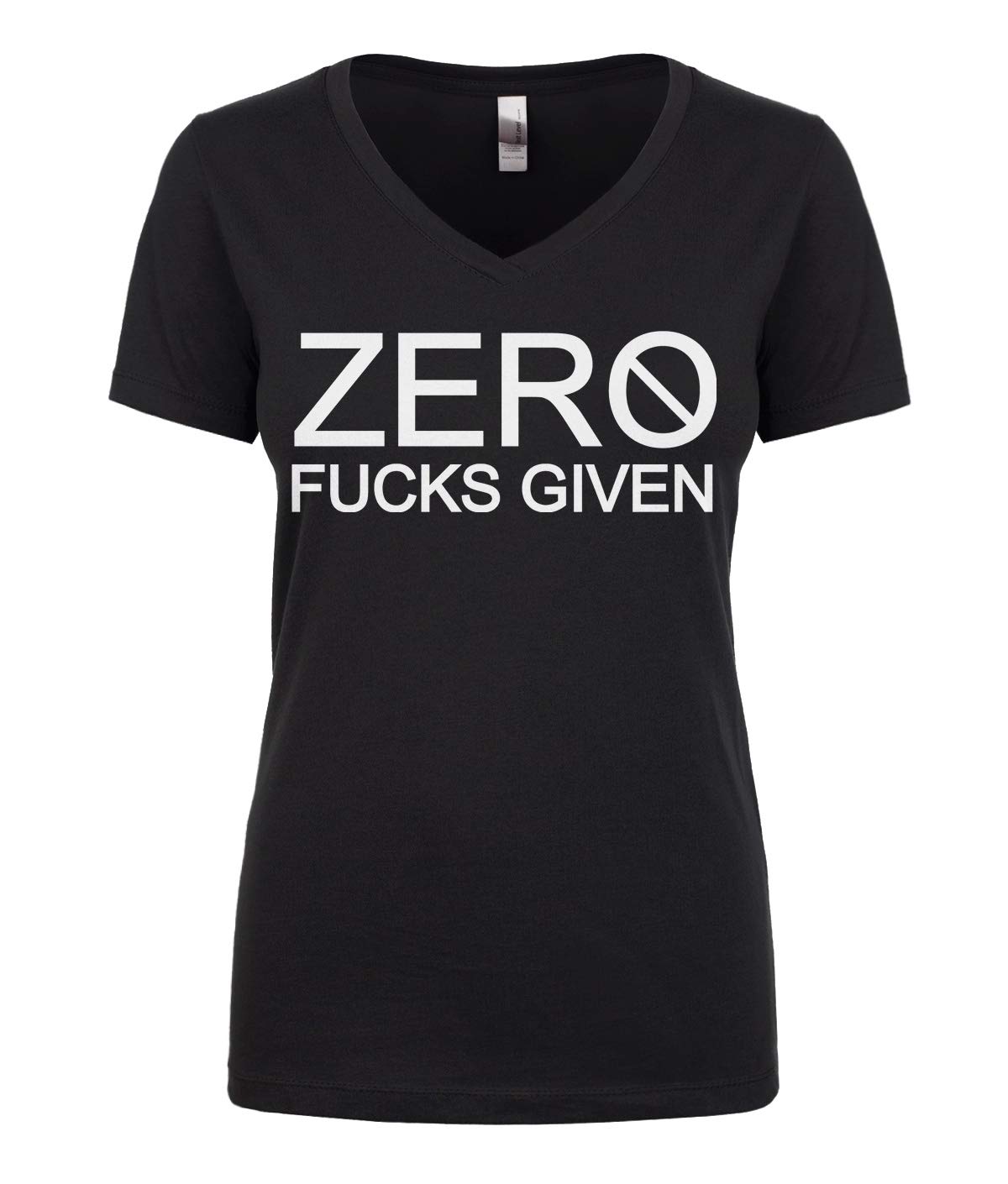 Cybertela Women's Funny Sarcastic 'Zero F***s Given' V-Neck T-Shirt | Rude Humor Graphic Tee for Juniors | Casual Outfit & Statement Fashion