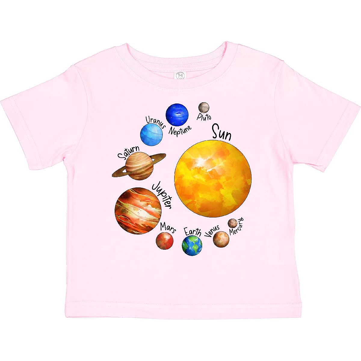 Inktastic Sun and Planets - Yes, and Pluto Toddler T-Shirt | Cute Space Theme Kids Shirt for Boys & Girls | Perfect for School, Playdates & Astronomy Lovers