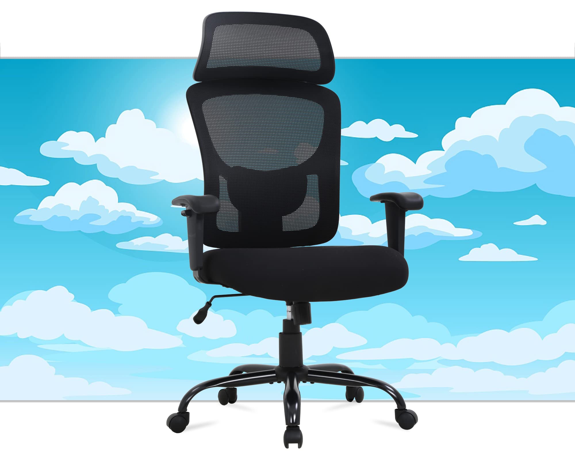Ergonomic Office Chair for Heavy People Up to 400lbs - High Back Adjustable Mesh Computer Chair with PU Padded Armrest & Headrest - Big and Tall Desk Chair with Lumbar Support for Home, Conference & Gaming Use