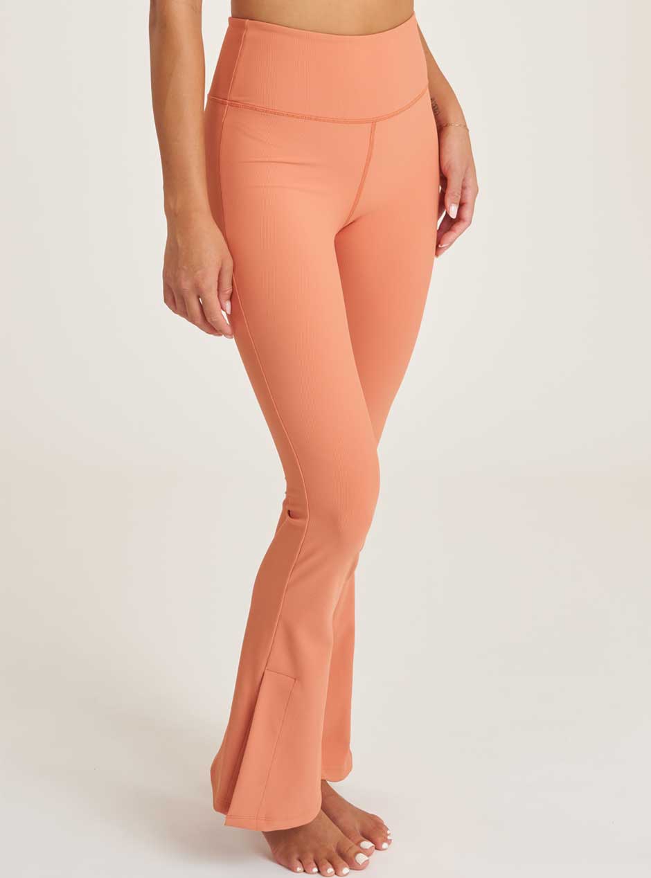 Thrive Société Women's Side Slit Flare Leggings - High Waisted Yoga Pants with Bootcut Design in Ochre Orange - Perfect for Yoga, Workouts & Casual Wear