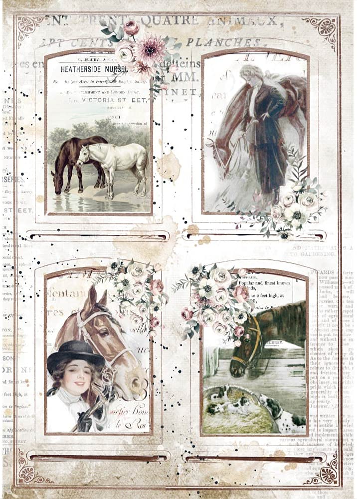 Stamperia A4 Rice Paper with Romantic Horses Design - 4 Frames per Sheet (DFSA4581) | Perfect for Scrapbooking, Card Making & DIY Craft Projects