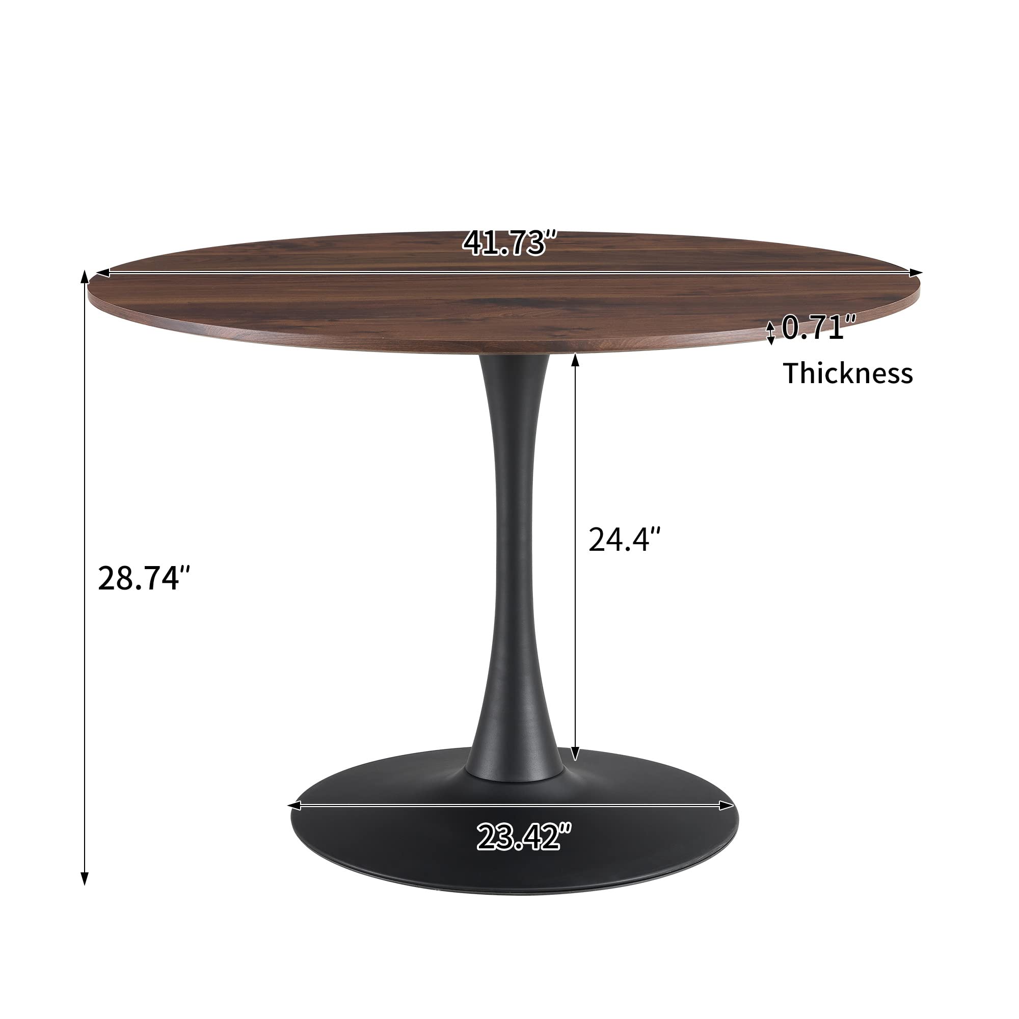 42 Inch Round Dining Table - Mid-Century Modern Tulip Table with Sturdy Metal Pedestal Base | Space-Saving Kitchen & Dining Room Furniture | Easy Assembly in Walnut & Black Finish | Perfect for Small Apartments & Cozy Breakfast Nooks