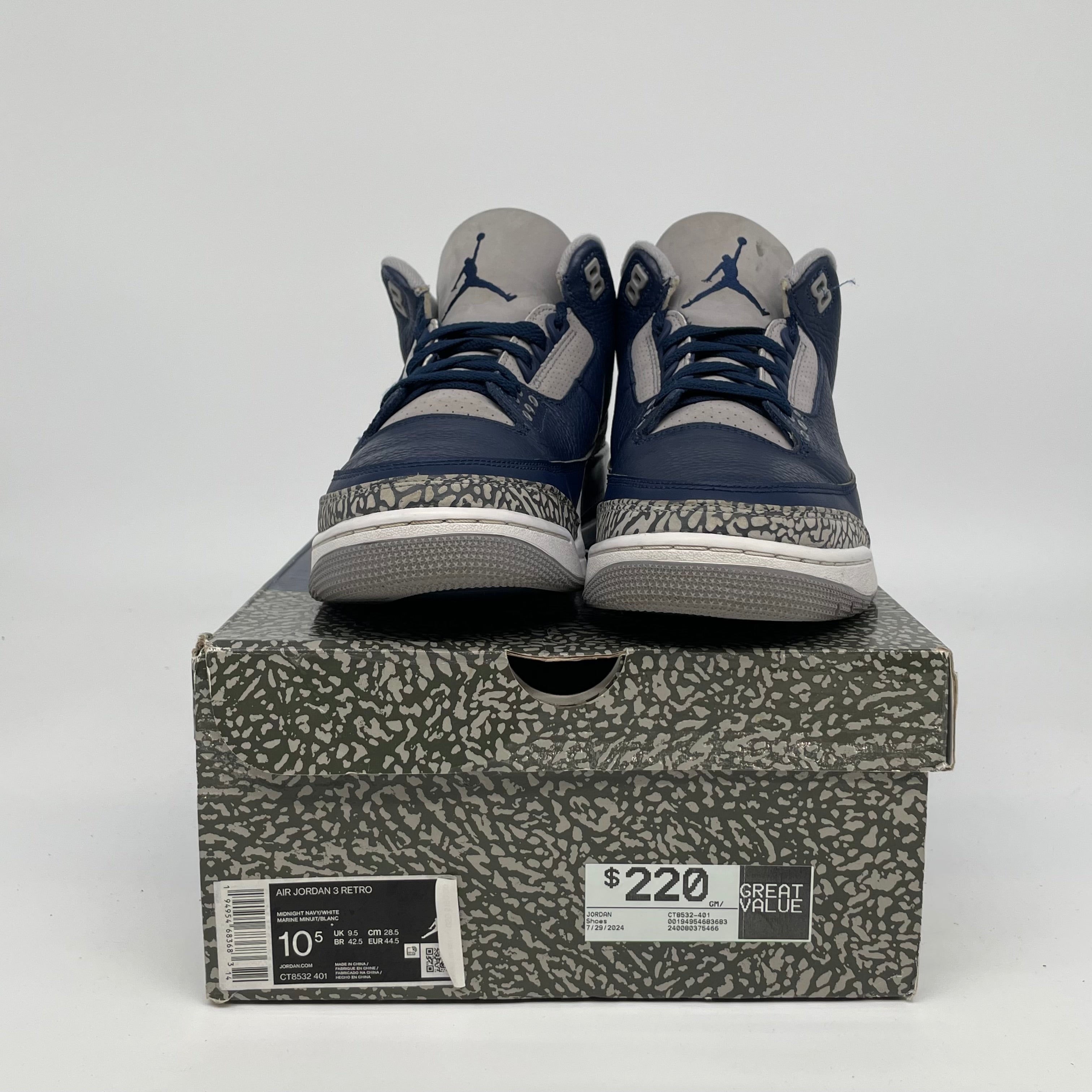 AIR JORDAN 3 GEORGETOWN Retro Basketball Shoes Men's Size 10.5 - White/Blue/Grey (CT8532-401) | Official Nike Sneakers for Streetwear & Basketball Games