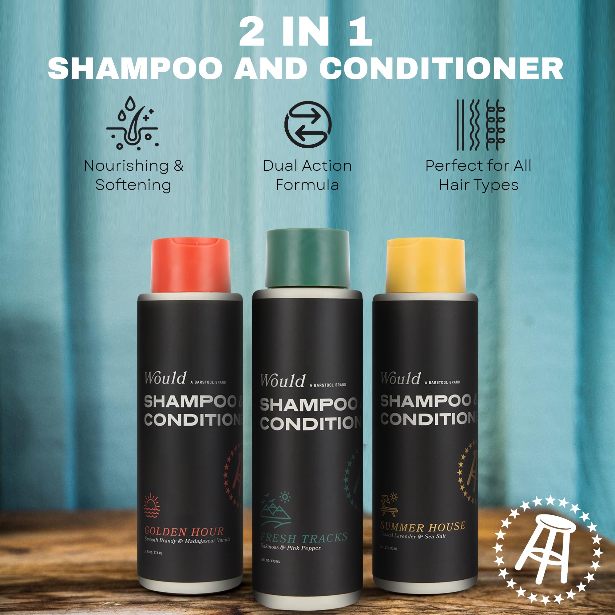 WOULD Men's 2-in-1 Shampoo and Conditioner - 16oz Coastal Lavender & Sea Salt Scent - Hydrating Hair Care for Men - Perfect for Gym, Travel & Daily Use