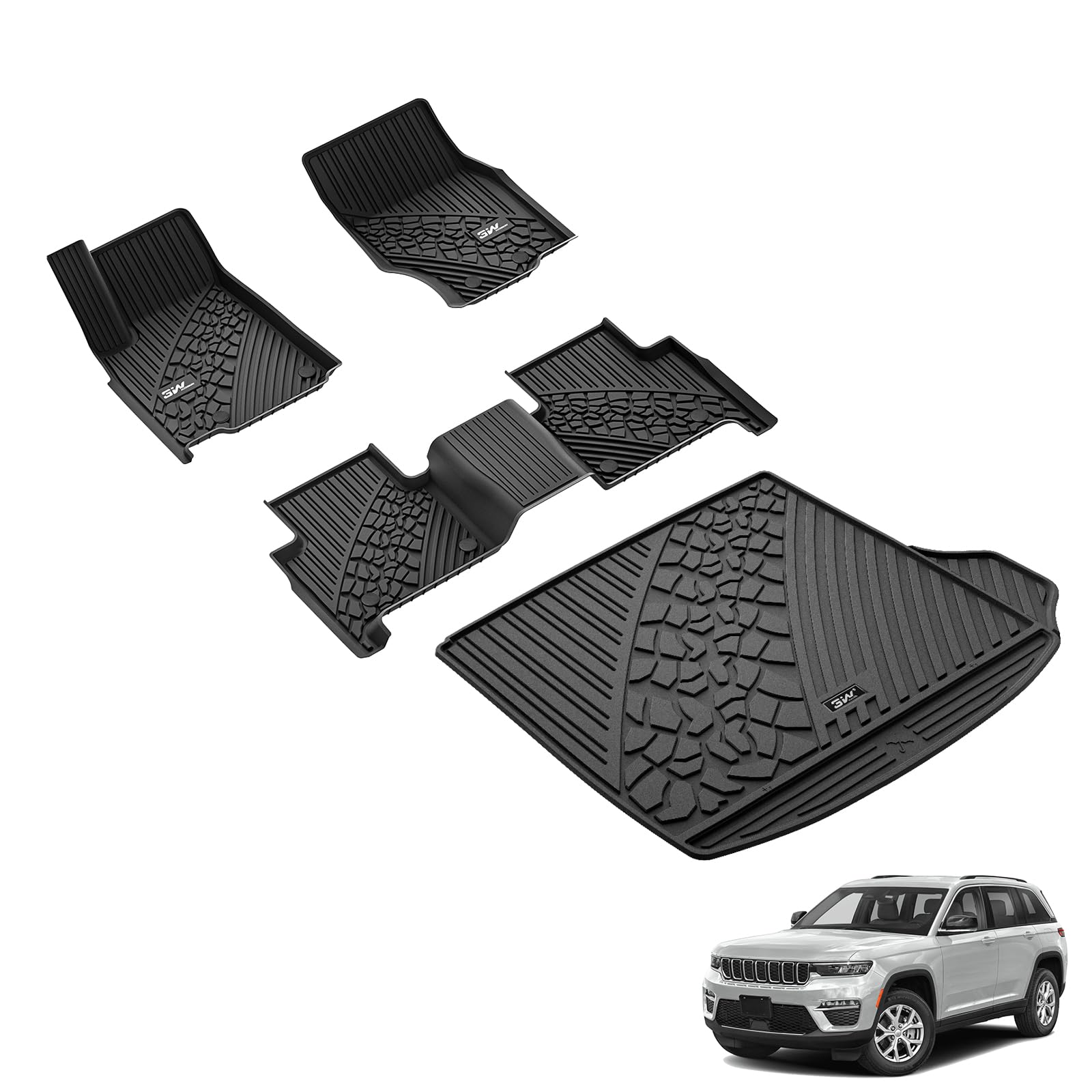 Premium TPE All-Weather Floor Mats & Cargo Liner for Jeep Grand Cherokee (2022-2025 Models Including 4xe) - Custom Fit 1st/2nd Row & Trunk Protection - Heavy Duty Black Car Mats for Off-Road, Daily Commute & Family Road Trips