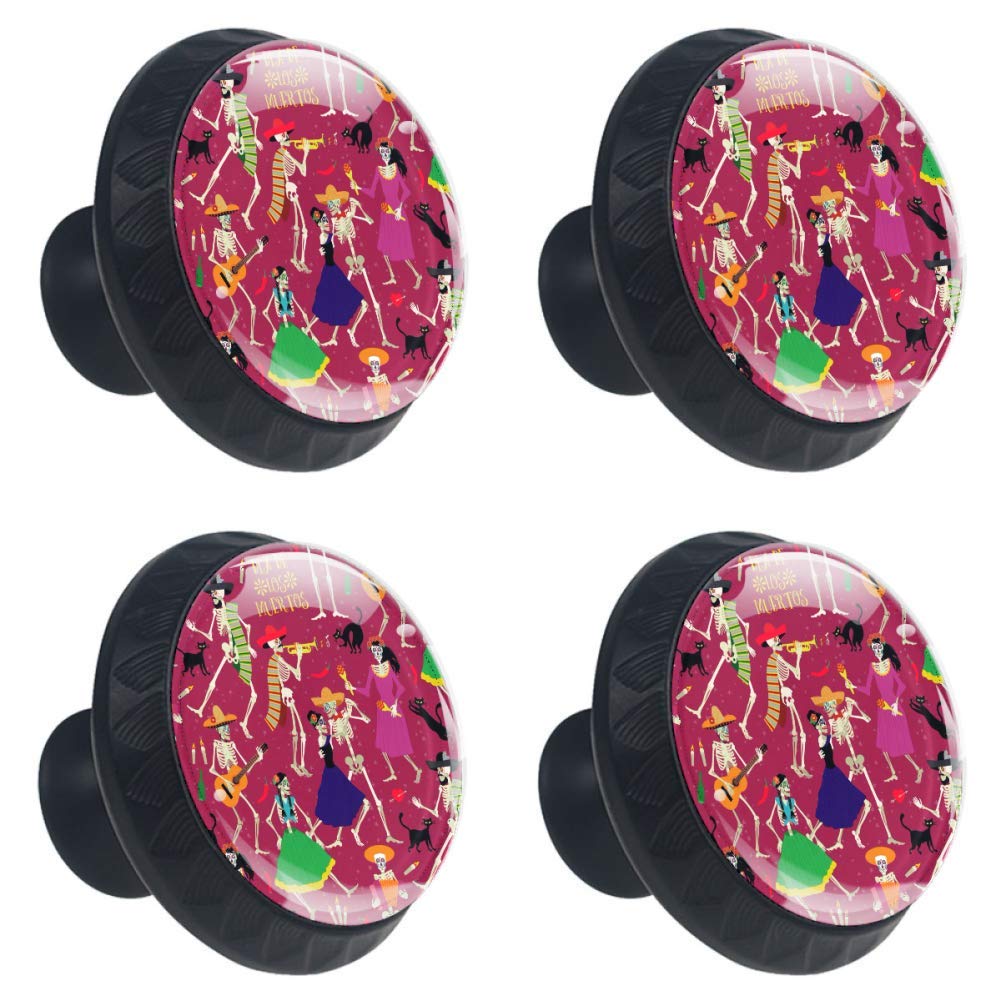 Day of The Dead Skeleton Drawer Pulls - 4 Pack Cabinet Handles for Dresser, Dressing Table & Furniture - Easy Installation with Screws - Perfect for Halloween, Dia de Los Muertos & Gothic Home Decor