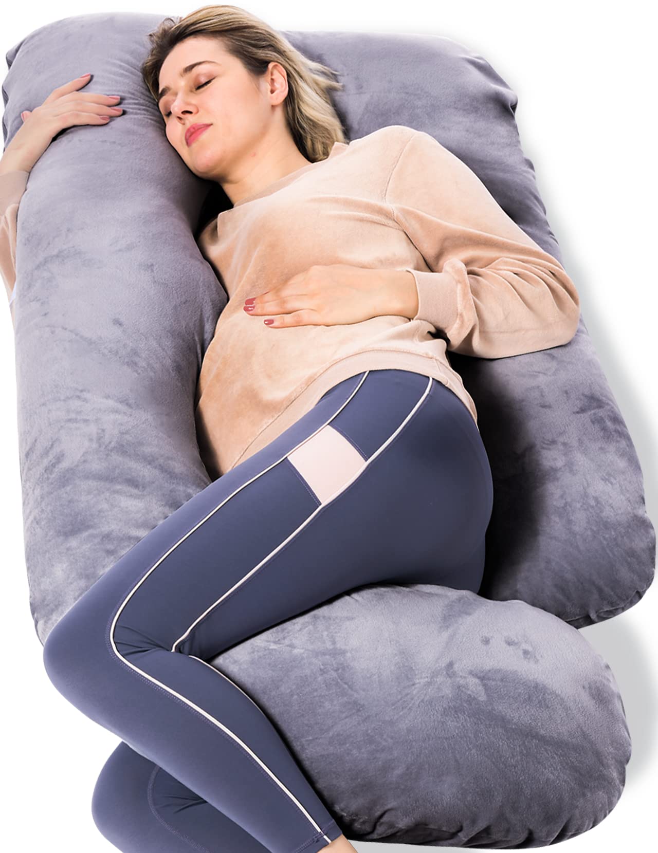 Momcozy Nursing Bras for Breastfeeding - Comfortable Maternity Bra in Brown Size Large | U-Shaped Pregnancy Pillow with Removable Cover for Full Body Support - Perfect for Sleeping, Nursing & Relaxing During Pregnancy