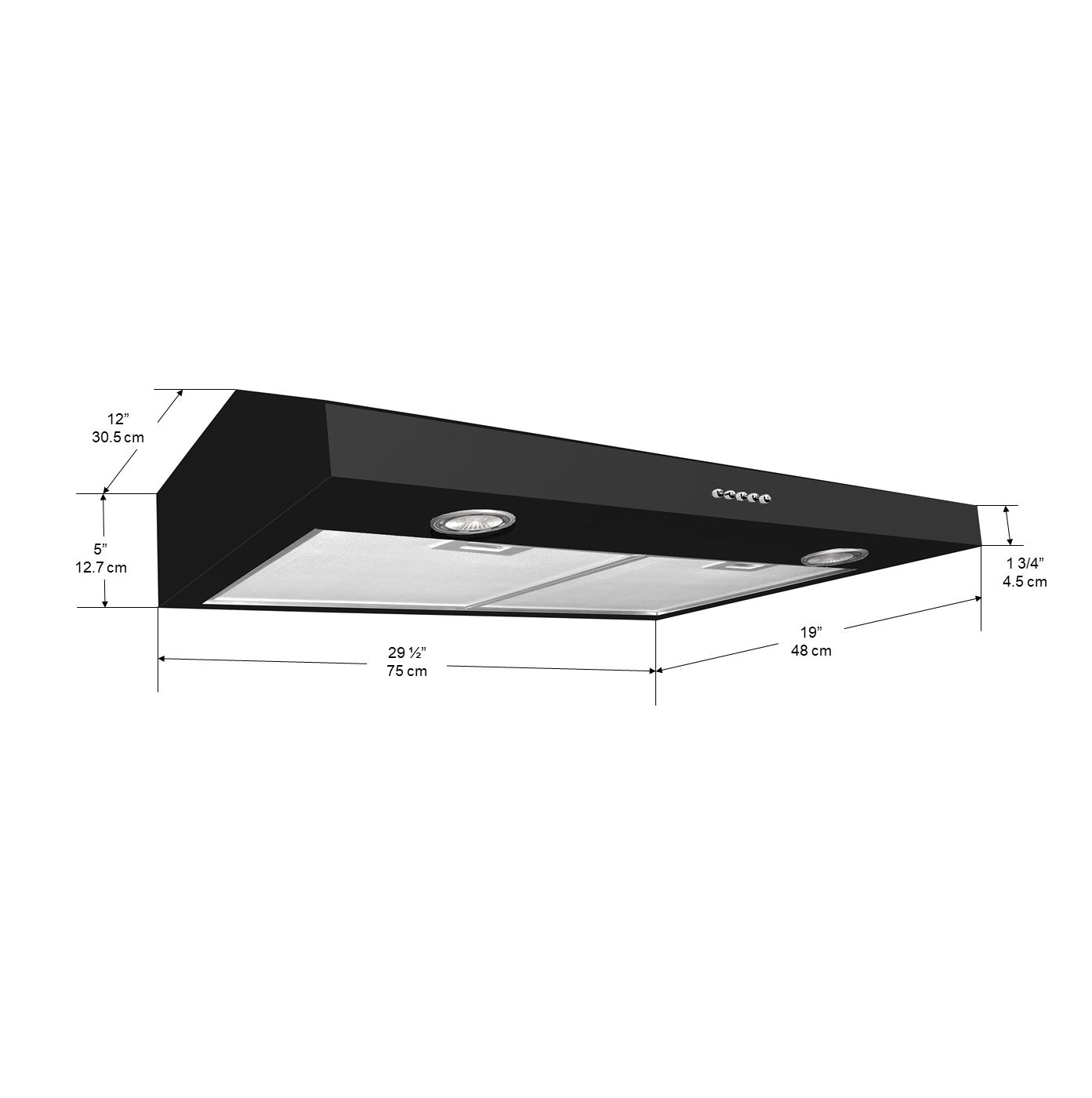 Slim Plus 30 Inch Black Under Cabinet Range Hood - Powerful Kitchen Ventilation for Smoke & Odor Removal - Perfect for Small Kitchens & Apartments