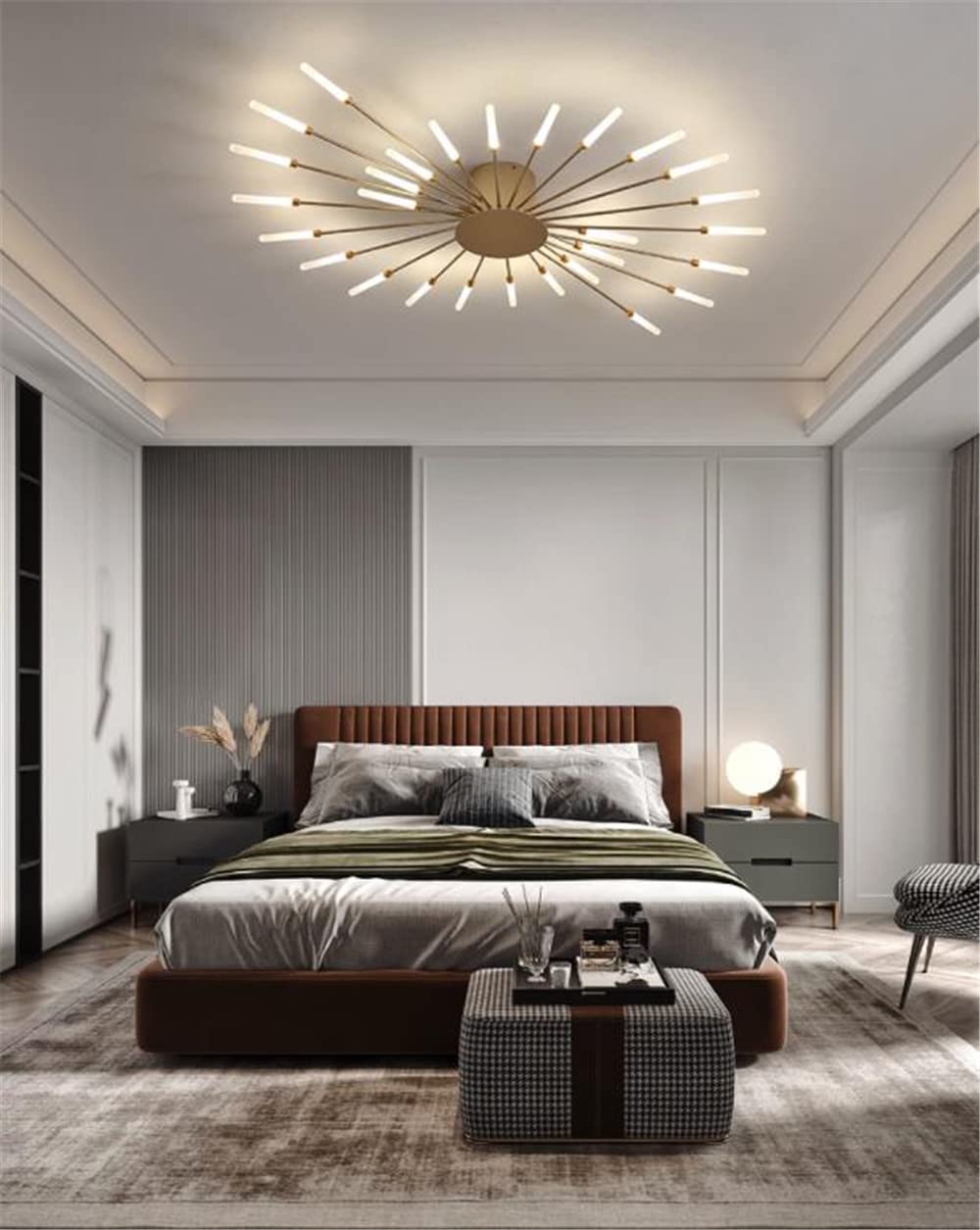 NIUYAO Starburst Style Modern Semi Flush Mount Ceiling Light Fixture - 12-Light Gold Acrylic Close-to-Ceiling Lamp with Included Bulbs for Bedroom, Living Room, Dining Room, Bathroom & Kitchen | Perfect for Modern Home Decor and Ambient Lighting