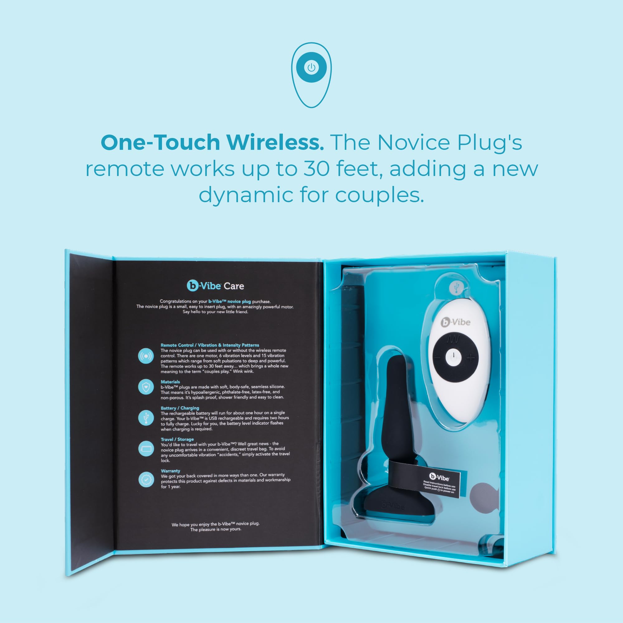 b-Vibe Novice Plug Remote Control Anal Plug - Black | Rechargeable Adult Sex Toy for Couples, Anal Training & Pleasure | Perfect for Beginners, Long Distance Play & Sensual Exploration