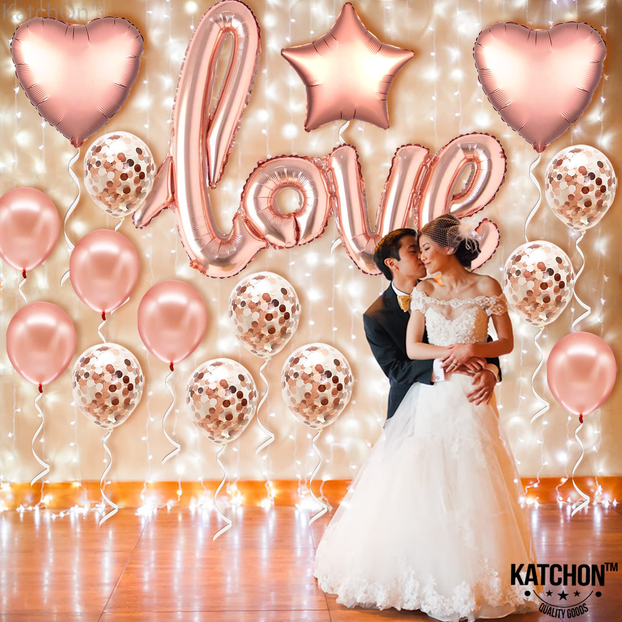 KatchOn 36 Inch Rose Gold Love Balloon Letters Set - Pack of 21, Blush Pink Foil Balloons with Confetti for Engagement, Anniversary & Wedding Decorations | Romantic Party Backdrop, Photo Booth Props, Valentine's Day Celebration