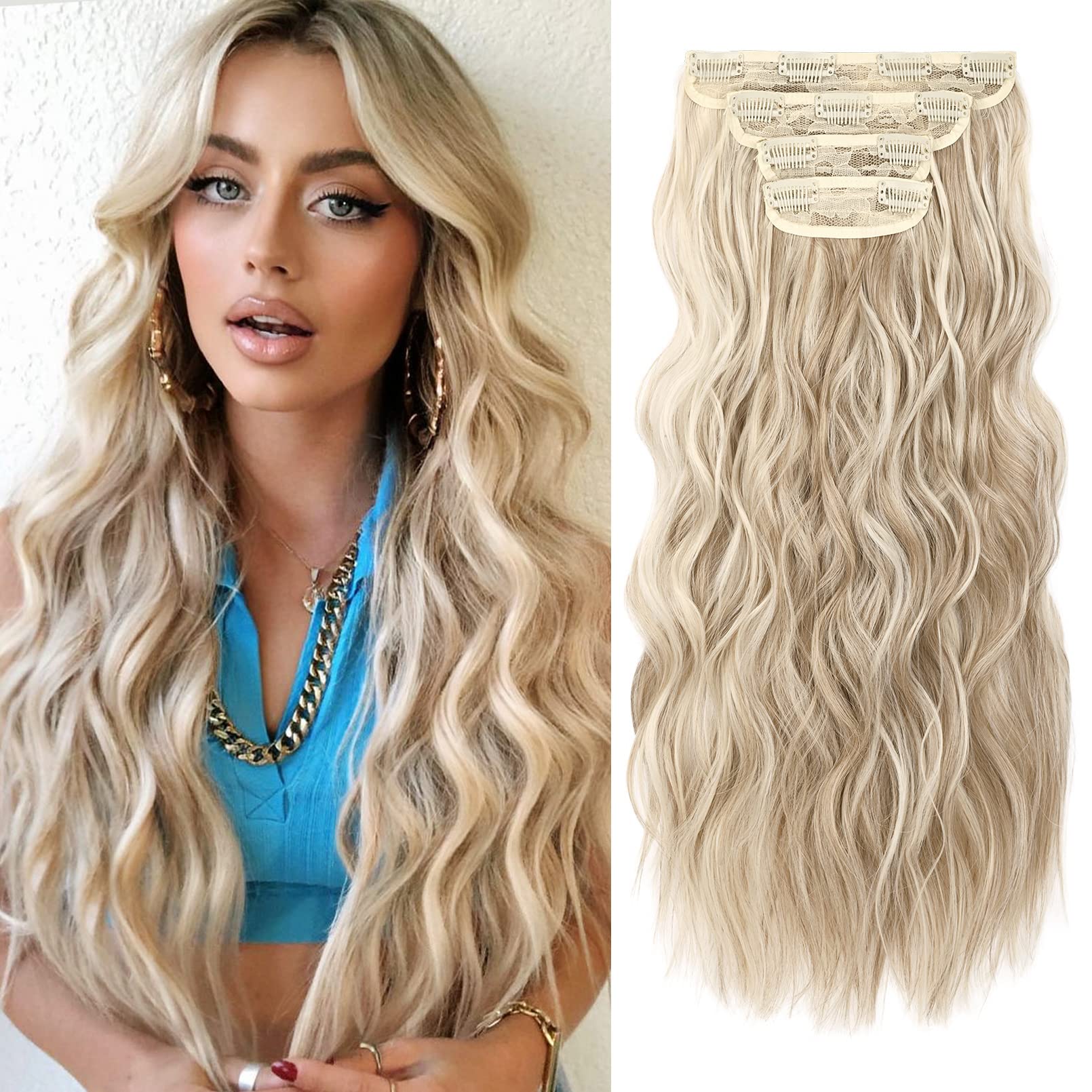 4PCS Clip-in Synthetic Hair Extensions - Long & Thick Hair Extensions for Women - Perfect for Parties, Weddings & Everyday Styling