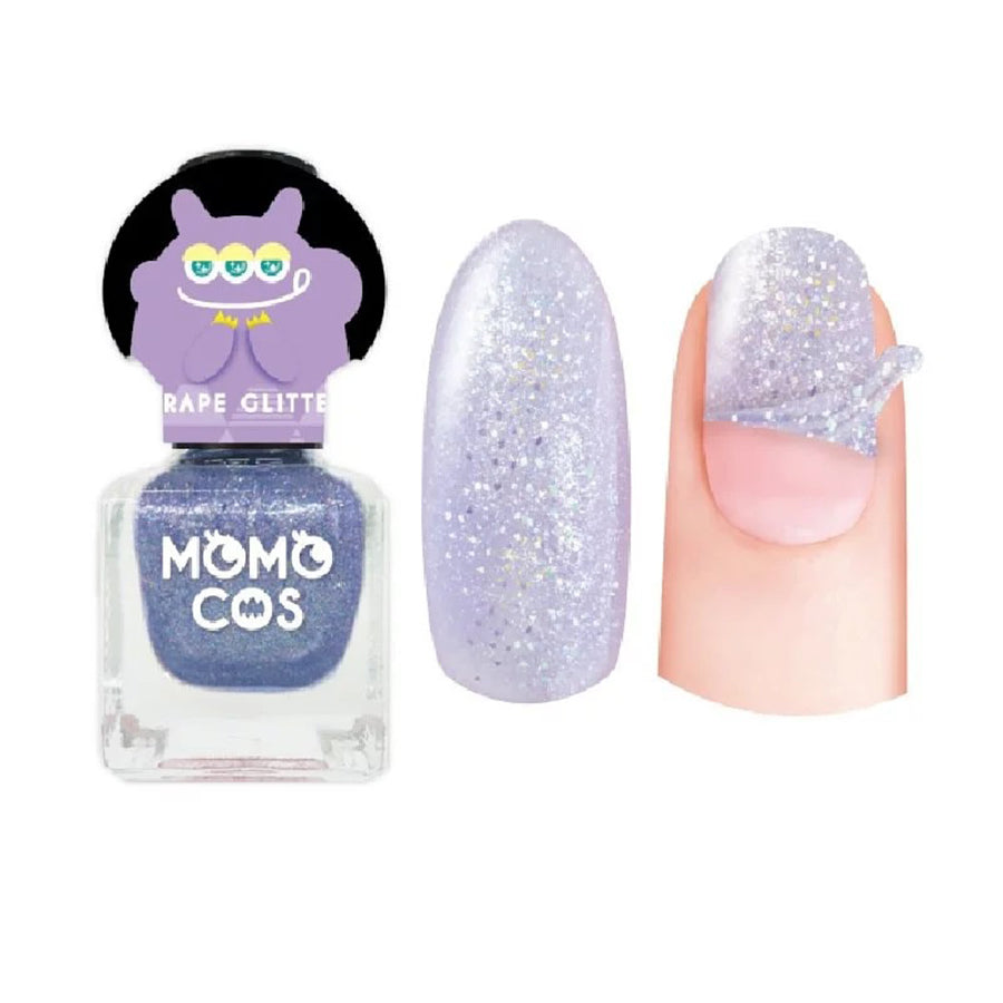 BEAUTY WORLD MOMO COS Peel Off Nail Polish - Grape Glitter (6mL) | Quick Dry, Easy Removal | Perfect for Parties, Nail Art & DIY Manicures at Home