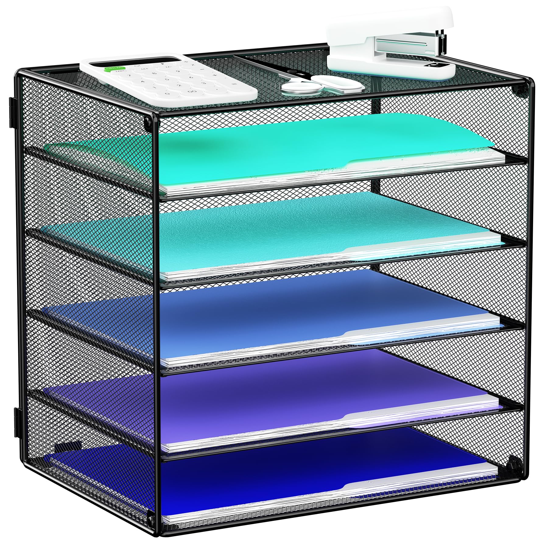 6 Tier Metal Desk Organizer - Black Paper Tray & File Holder for Office, School, Home | Workspace Storage Solution for Documents, Folders, Mail | Perfect for Clutter-Free Desk Organization