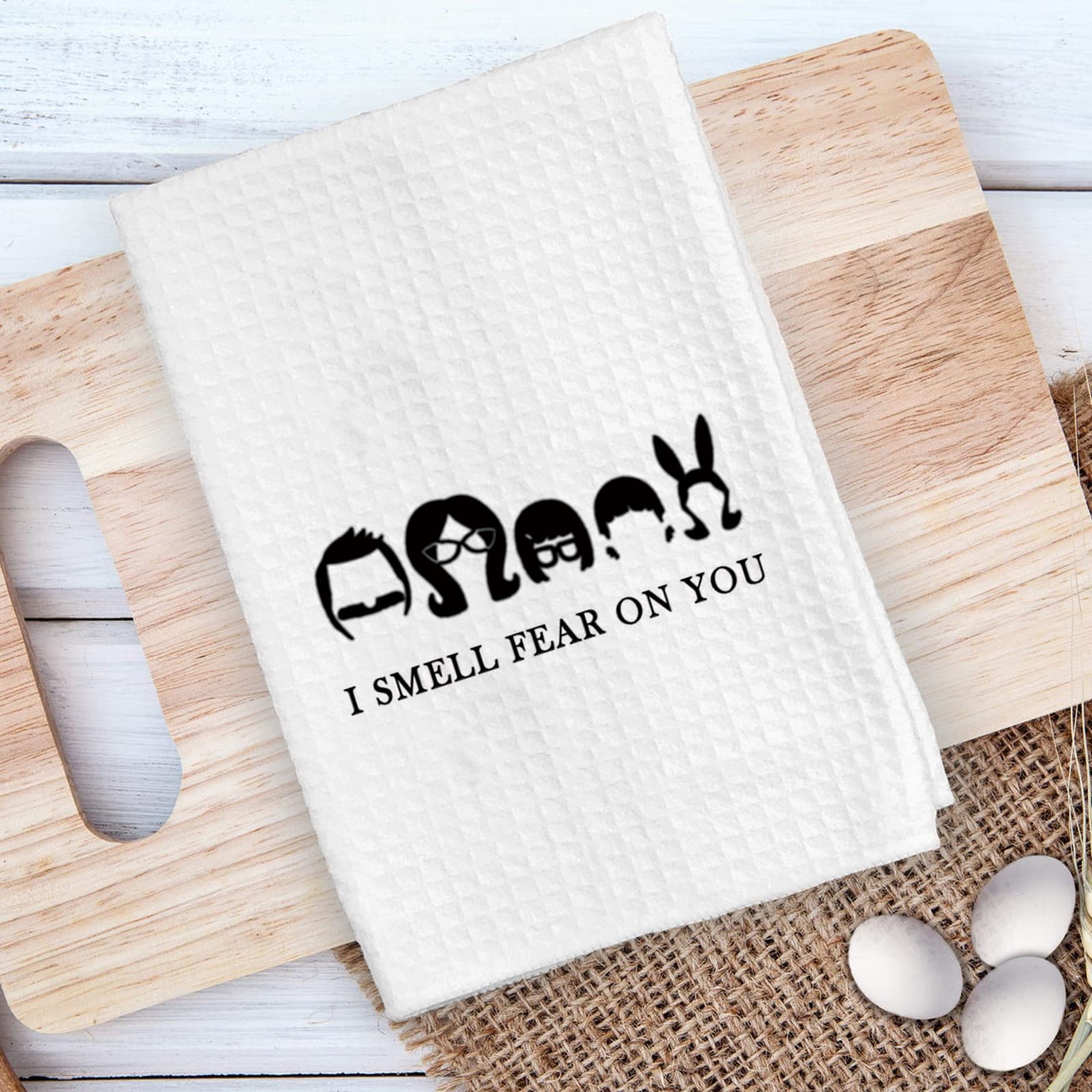 ZJXHPO Funny Kitchen Towel - 'I Smell Fear' Cartoon Inspired Waffle Weave Absorbent Dish Cloth - Perfect for Cooking, Cleaning & Gag Gifts (Smell Fear Towel) - Ideal for Home Kitchen, Housewarming & Halloween Decor