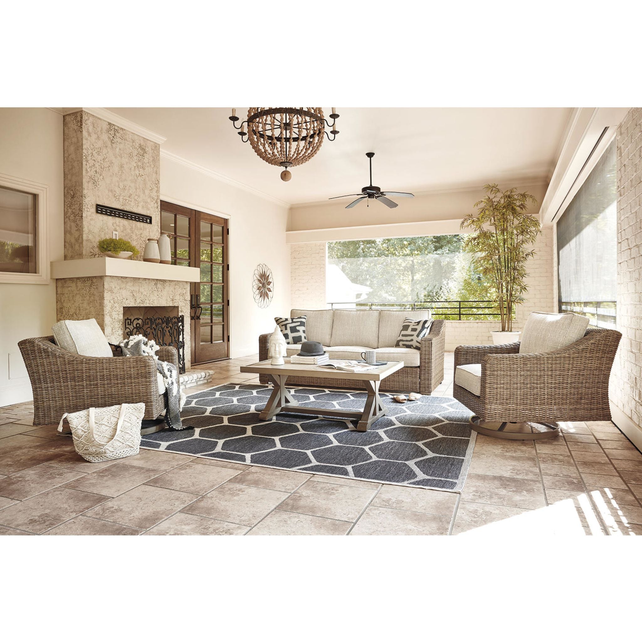 Beachcroft 4-Piece Outdoor Patio Furniture Set - Waterproof Wicker Rattan Sofa with Cushions, Beige - Perfect for Backyard, Garden, Poolside & Terrace Relaxation