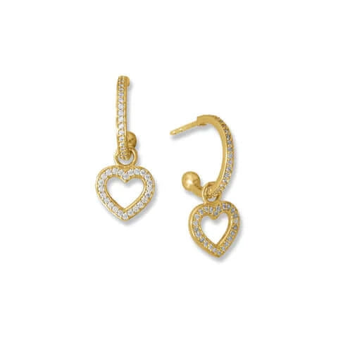 14K Gold Plated CZ Heart Charm Hoop Earrings for Women - Elegant Dangle Earrings for Valentine's Day, Anniversary Gifts & Everyday Wear