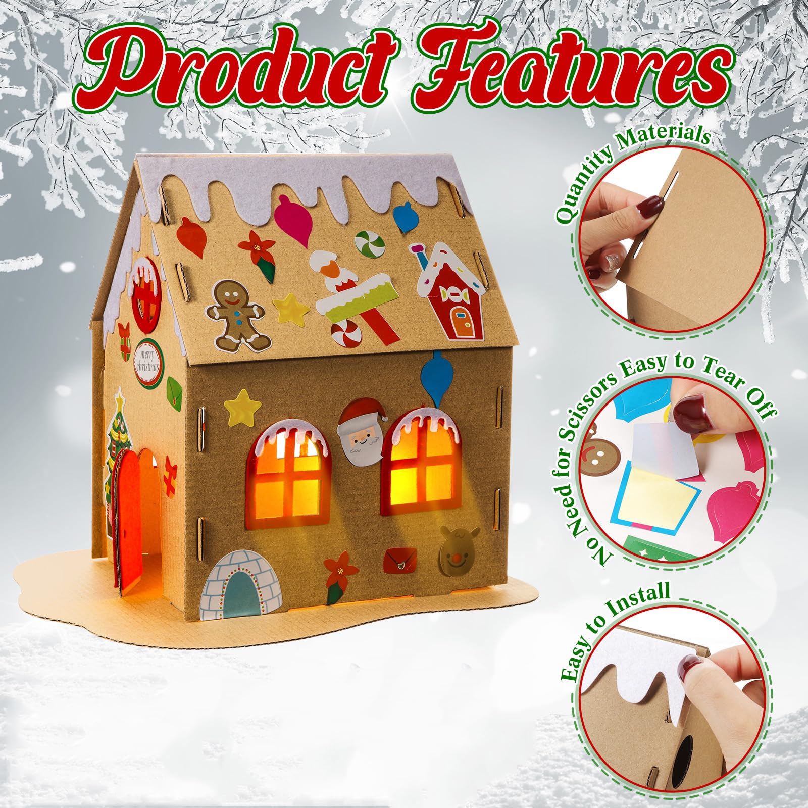 3 Sets Christmas Gingerbread House Kit for Kids - DIY Holiday Craft with Cardboard House Decorations - Perfect for Christmas Party Activities, Family Bonding & Classroom Projects