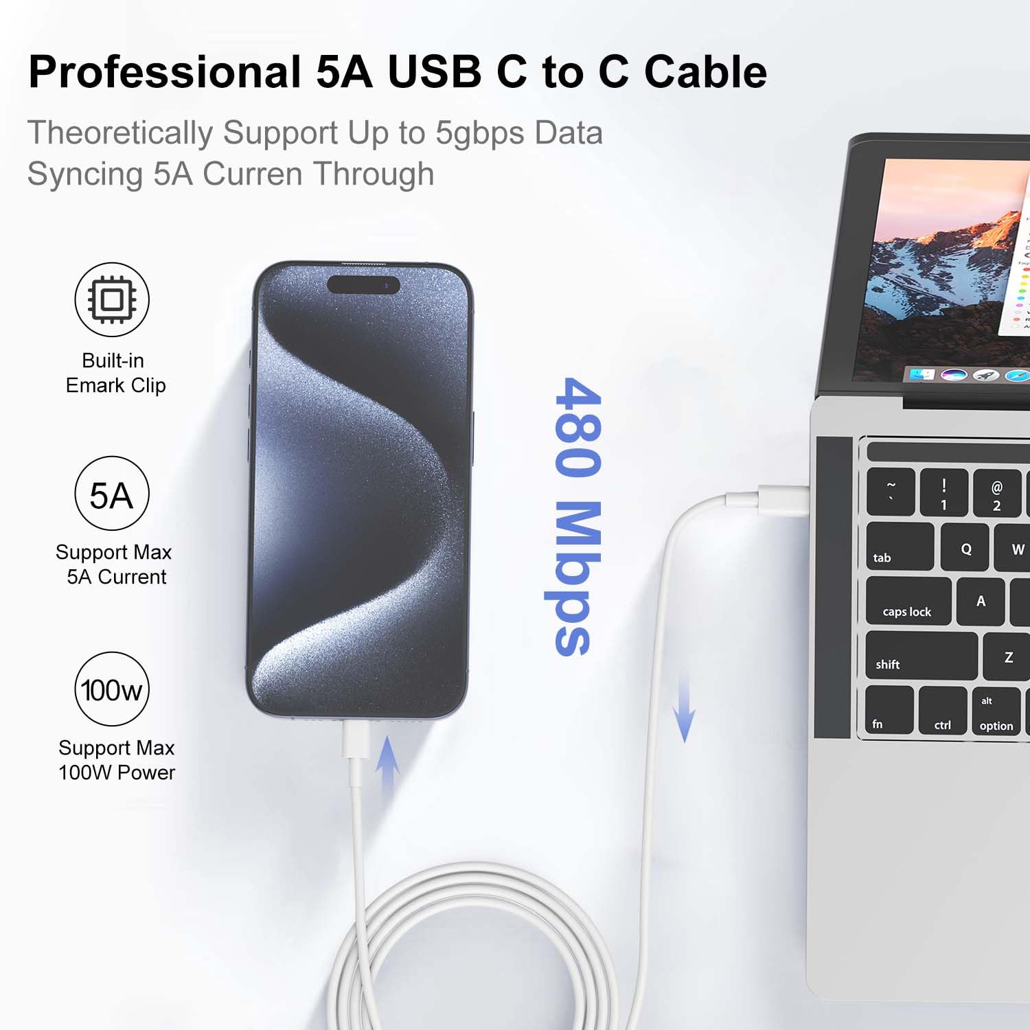 100W Extra Long USB C to USB C Fast Charging Cable (6ft+10ft) - MFi Certified for Apple MacBook Pro/Air, iPhone 16/15 Pro Max & iPad Pro - 20V 5A Super Fast Charging for Home, Office & Travel