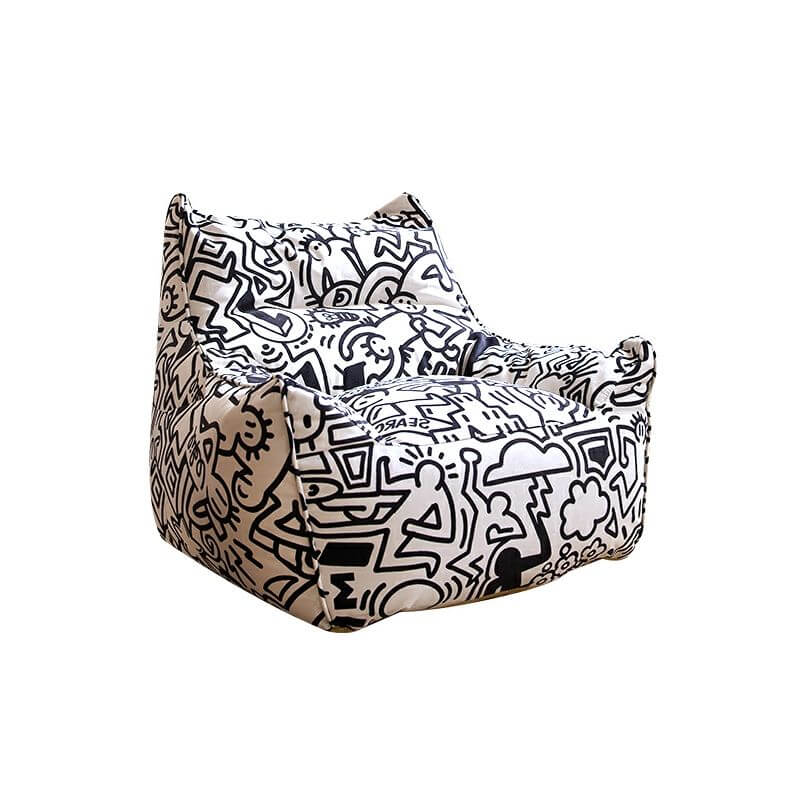 Large Flannel Cartoon Themed Bean Bag Chair with Removable Machine Washable Cover & Zipper Closure - White | Perfect for Kids' Rooms, Game Rooms & Cozy Reading Nooks