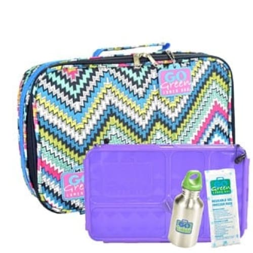 Eco-Friendly Reusable Lunch Box Set - Purple Zig Zag Design for School, Office & Picnics | BPA-Free & Leak-Proof