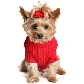 Combed Cotton Cable Knit Dog Sweater - Warm & Cozy Fiery Red Winter Outfit for Small to Medium Dogs | Perfect for Cold Weather Walks & Outdoor Adventures