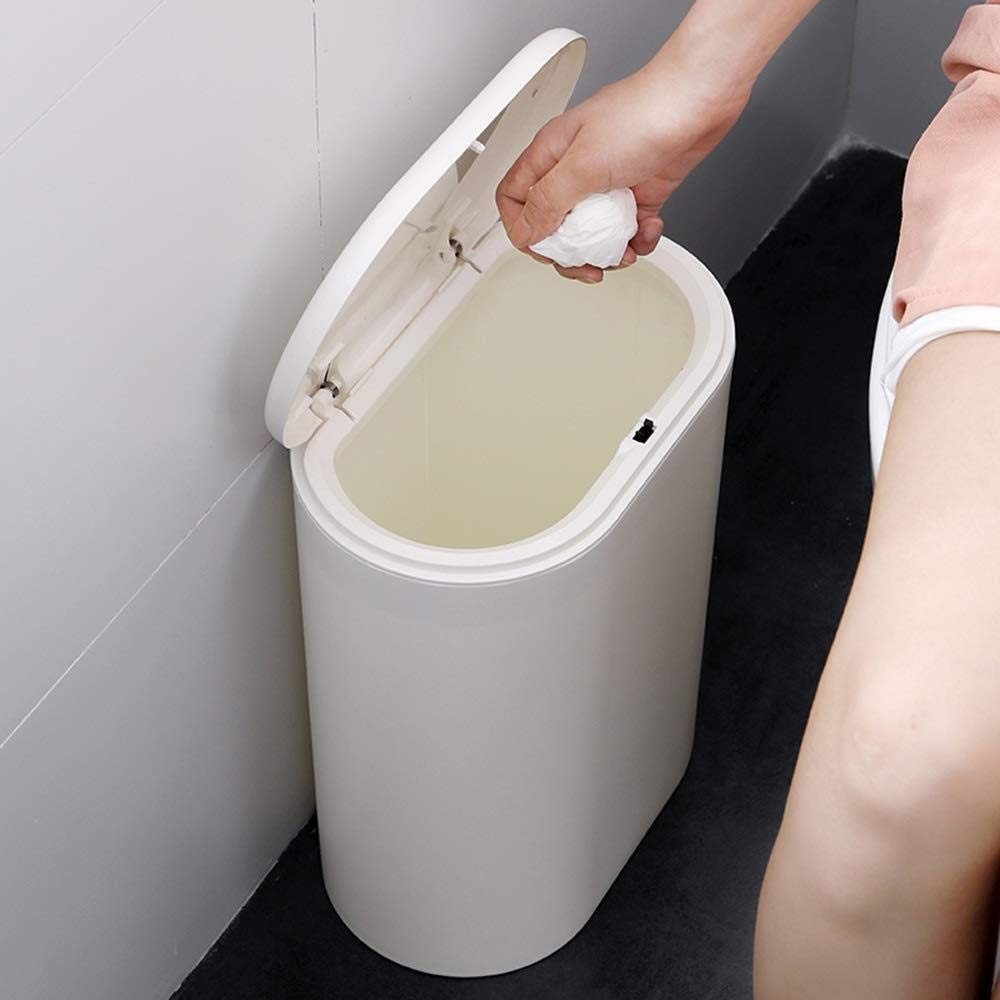 Mini Rectangular Plastic Trash Can with Lid - Large Capacity Indoor/Outdoor Garbage Bin for Home, Office & Commercial Use - Odor Control & Durable White Waste Storage Container