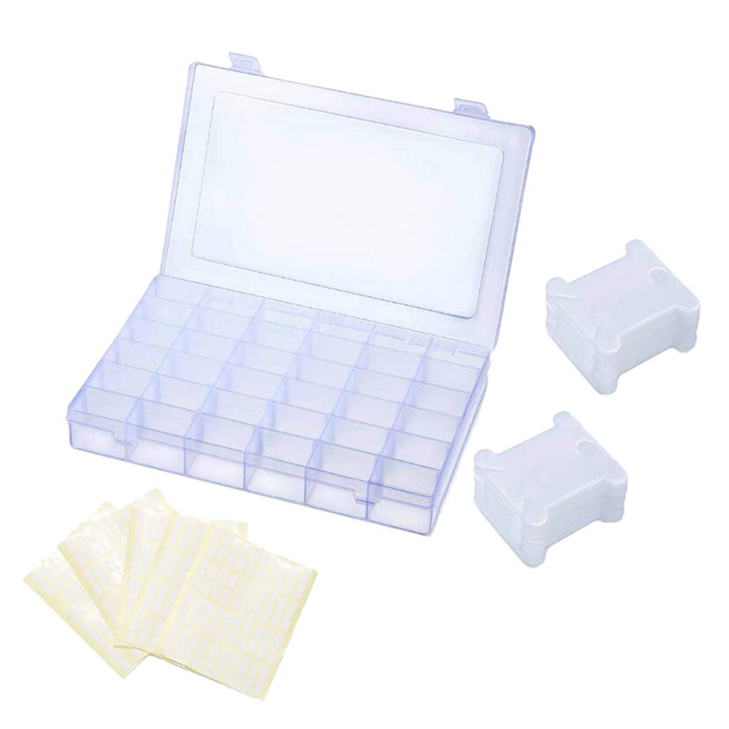 Premium Sewing Embroidery Floss Organizer Box - 100 Plastic Bobbins & 5 Numbered Sticker Sheets - Multi-Compartment Storage for Cross Stitch, Needlework & Craft Projects - Complete Set with Durable Hard Plastic Case