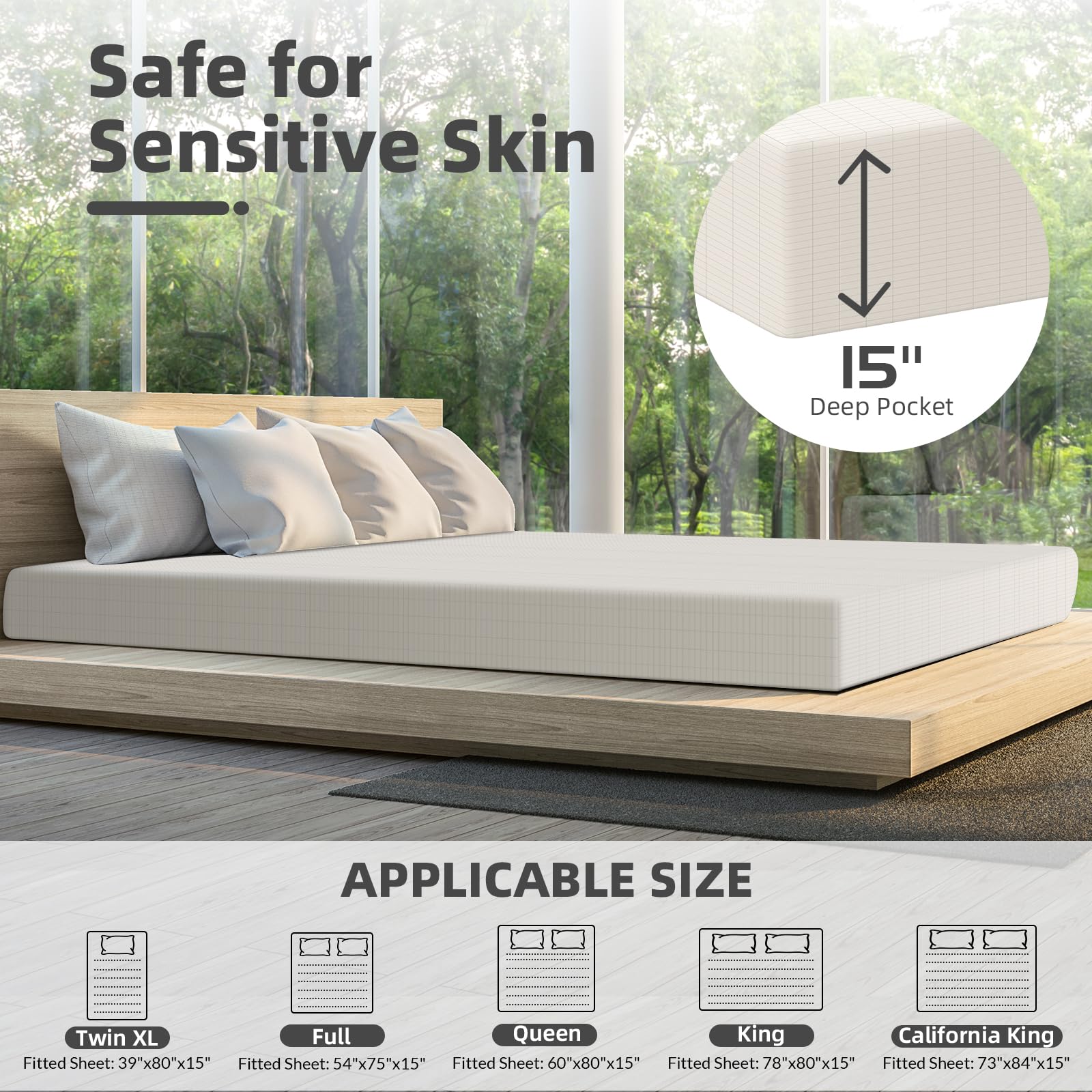 HLLBLL® Grounding Fitted Sheets - 90% Cotton 10% Silver Conductive Bed Sheet with Static Grounding Wire, Includes Test Pen & Socket Tester (Beige, Queen Size) for Better Sleep & EMF Protection - Perfect for Home, Travel & Sensitive Sleepers