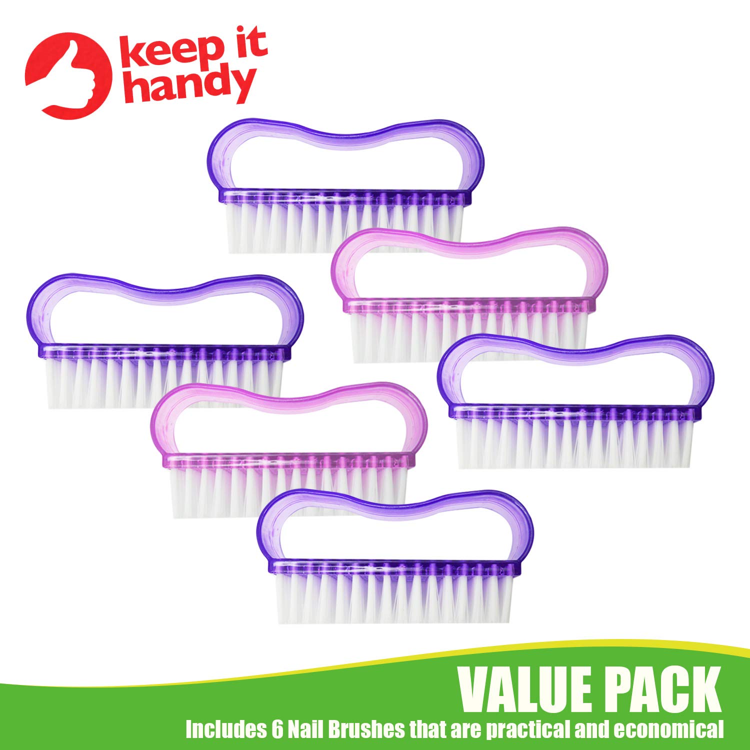 6-Pack Nail Brushes for Cleaning Nails - Soft Bristle Nail Brush Set with Handle in Bright Colors | Nail Scrubber & Cleaner for Manicure, Pedicure & Hygiene Care | Perfect for Home, Salon & Travel Use