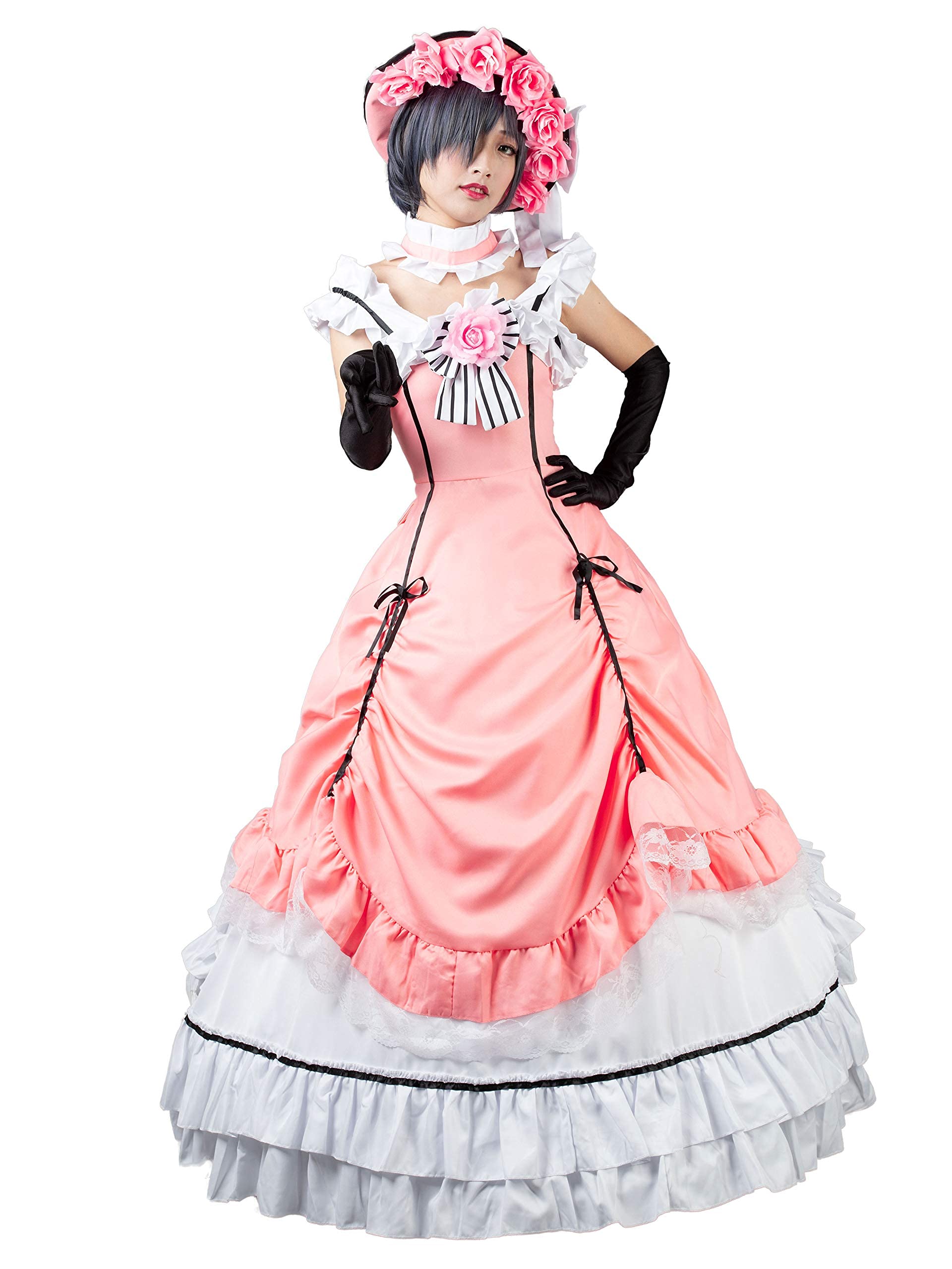 Cosfun Women's Pink Lolita Cosplay Dress - Anime Costume for Halloween, Cosplay Events & Themed Parties | Elegant Victorian Style Dress with Lace Details