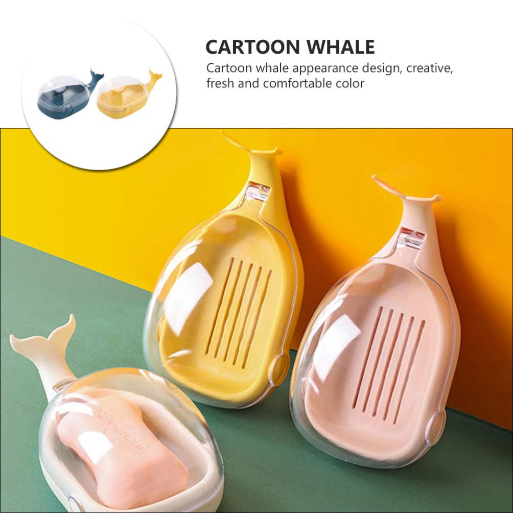 2-Pack Whale Drain Soap Box - Portable Travel Soap Container with Drain Holes, Clear Plastic Soap Holder for Bathroom, Kitchen & Travel - Double Layer PP Clamshell Design for Shower, Sink & Countertop Organization
