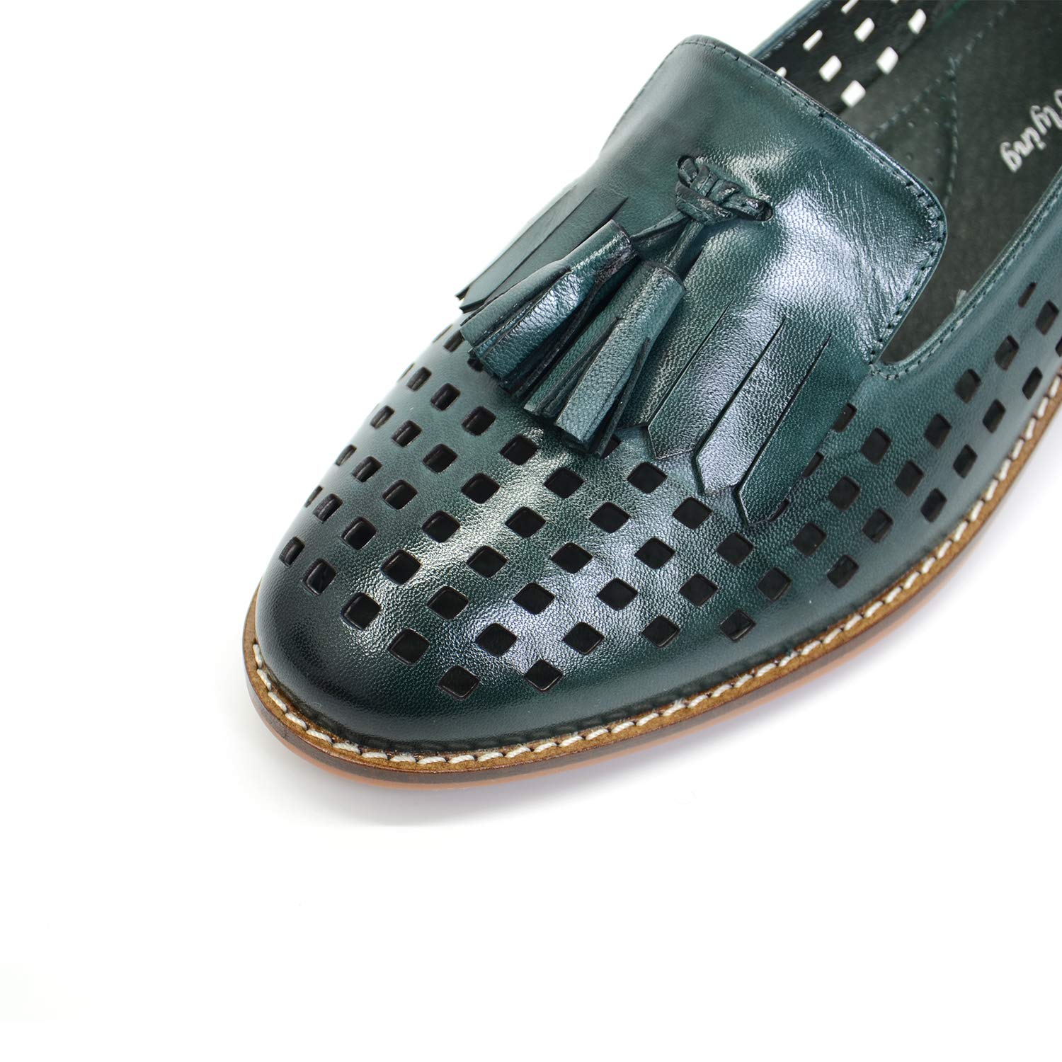 Mona Flying Women's Leather Tassel Loafers - Slip On Flats for Office & Casual Wear - Comfortable Shoes for Work, Travel & Everyday Use