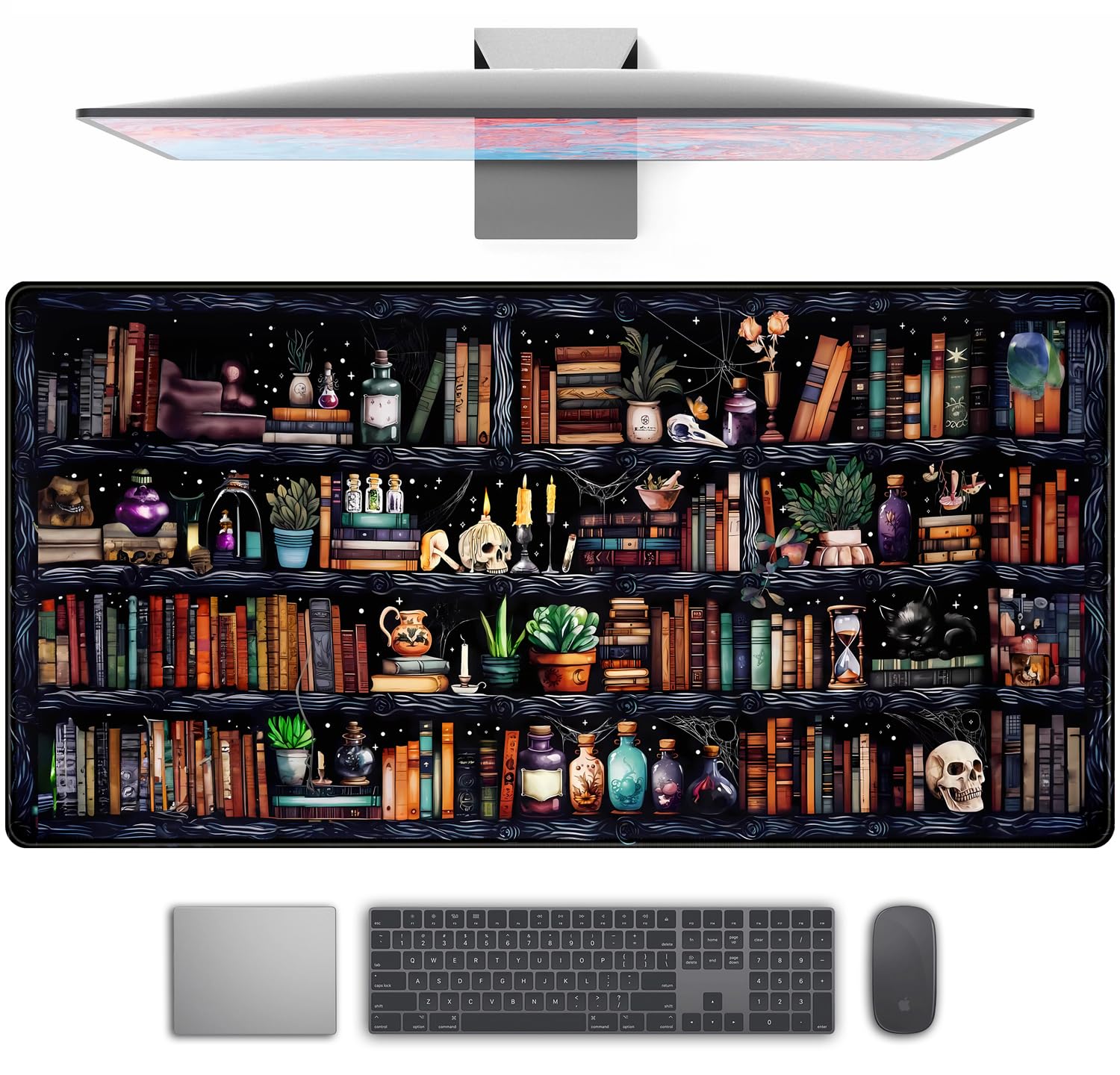 Premium XXL Extended Gaming Mouse Pad (31.5x15.7 in) - Forest Library Book Design Desk Mat with Non-Slip Rubber Base & Stitched Edges for Work, Office, Home & PC Gaming - Perfect for Computer Desks, Workstations & Gaming Setups