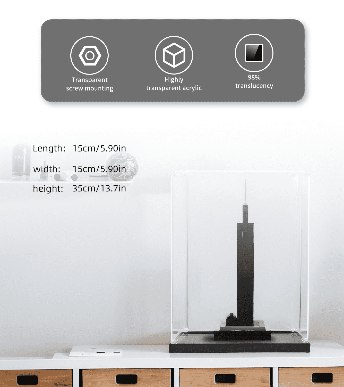 LEGO Architecture Sears Tower Willis Tower 21000 Display Case - Premium Acrylic Showcase for LEGO Sets - Perfect for Home Decor, Office Display & Collectible Protection
