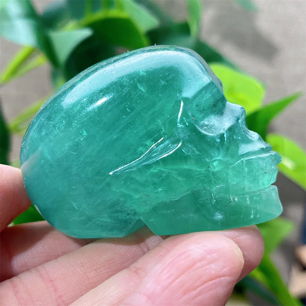 Natural Green and Purple Fluorite Crystal Skull Carving - Healing Stone, Quartz Mineral Gemstone for Spiritual Crafts, Home Decor, Meditation & Energy Work