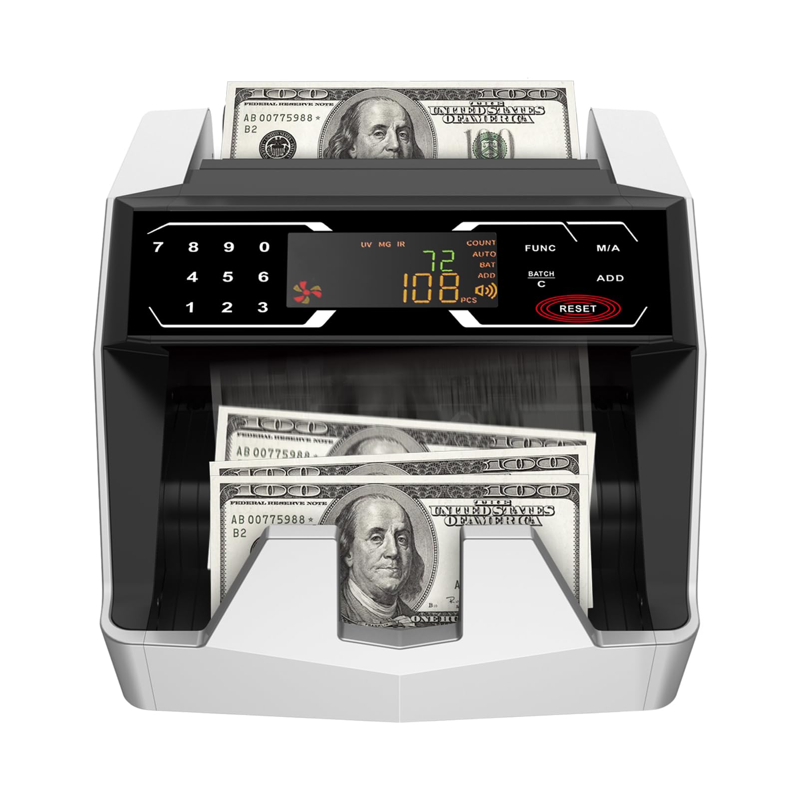 BISOFICE Automatic Money Counter Machine with UV/MG/IR Detection - High-Speed Cash Counter for US Dollars, Add & Batch Modes | Perfect for Banks, Retail Stores & Small Businesses