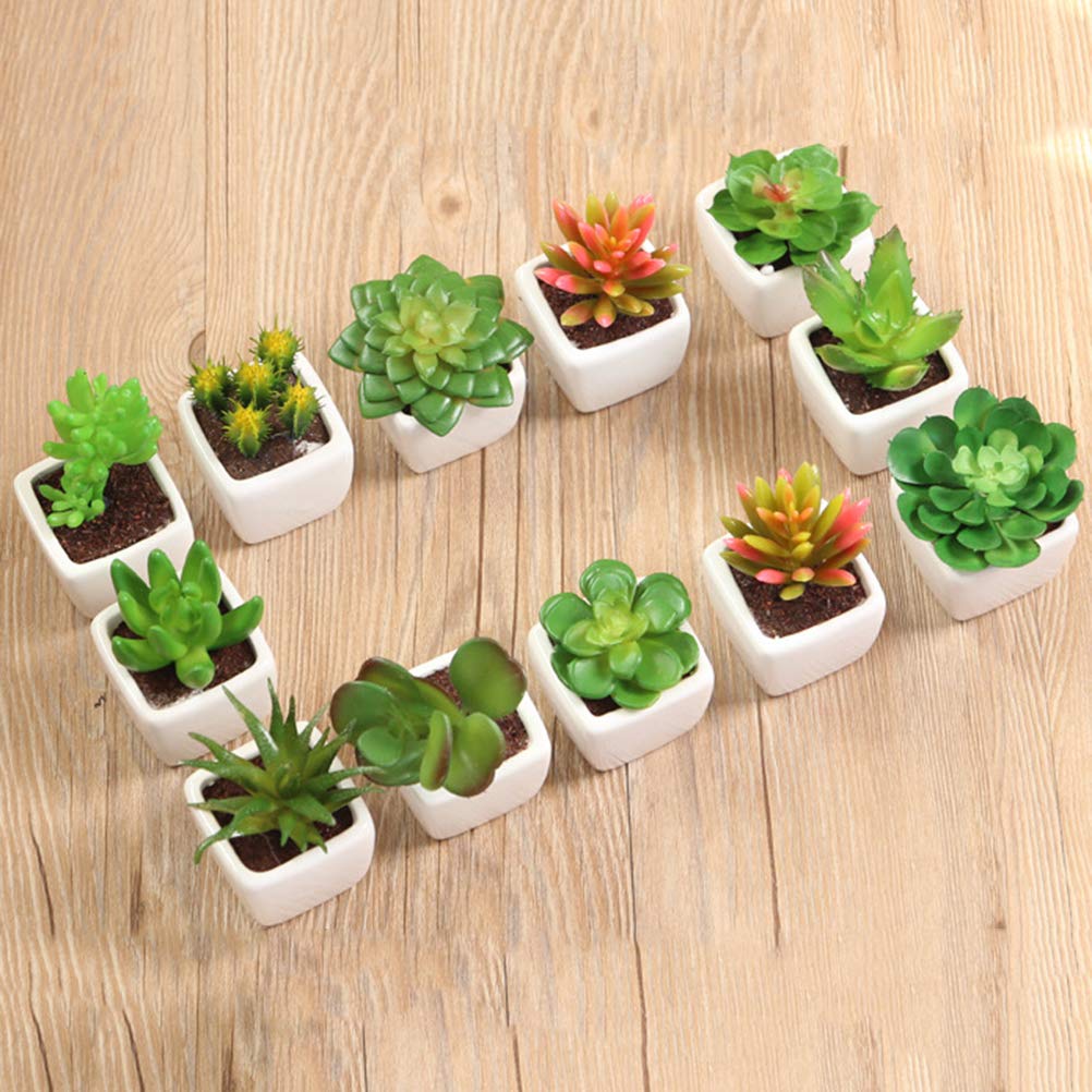 BESPORTBLE 12PCS Artificial Succulent Plants in White Ceramic Pots - Fake Decorative Faux Succulents for Home Office Desk Decor, Wedding Centerpieces, and Shelf Display (Assorted Styles)