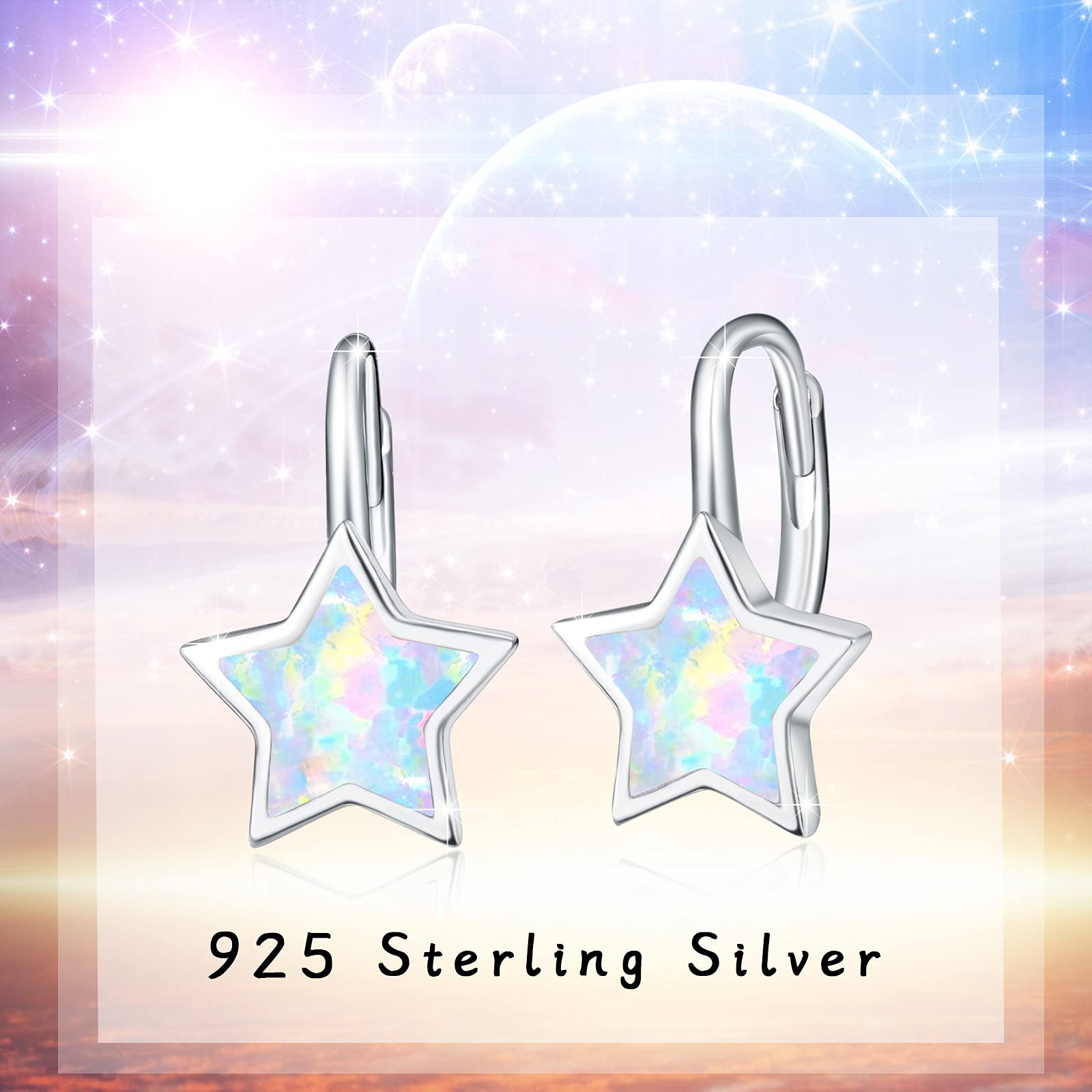 Opal Star Leverback Dangle Earrings - 925 Sterling Silver Drop Earrings with Opal Gemstone | Lucky Star Jewelry for Women | Perfect for Parties, Weddings & Everyday Elegance